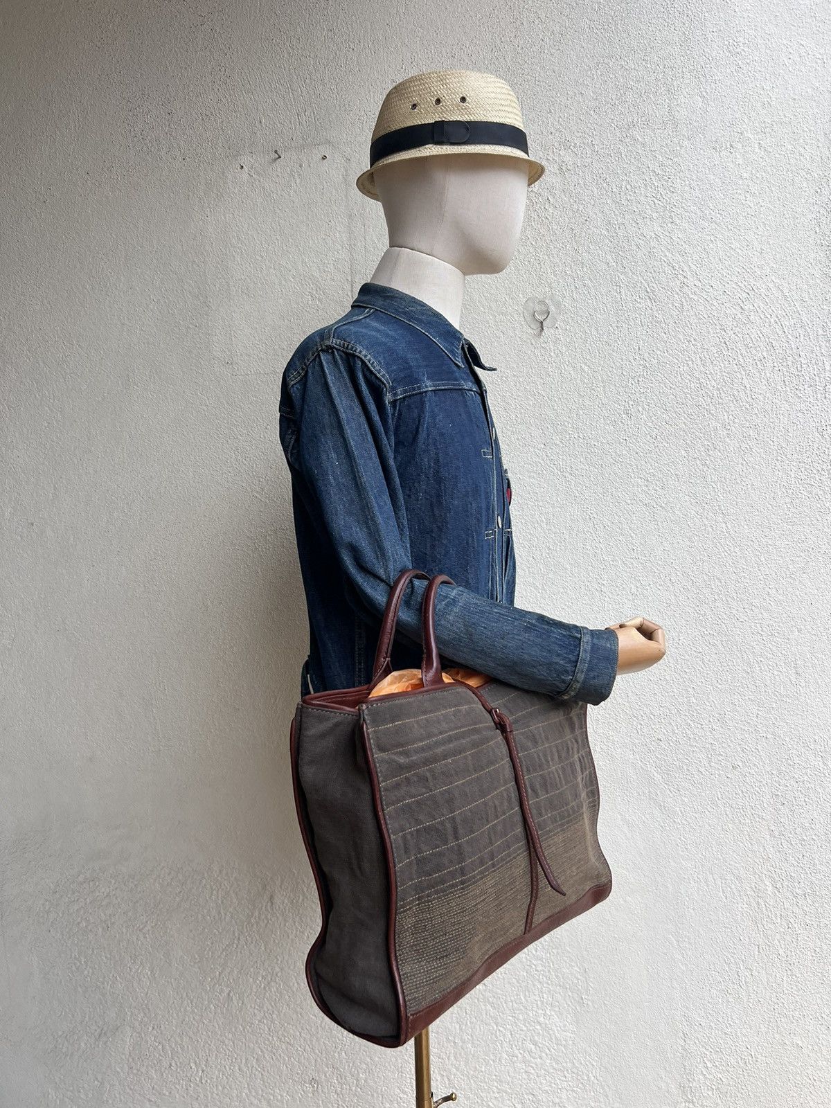 Leather Genten Japan Hybrid Canvas Leather Bag Size ONE SIZE - 20 Thumbnail