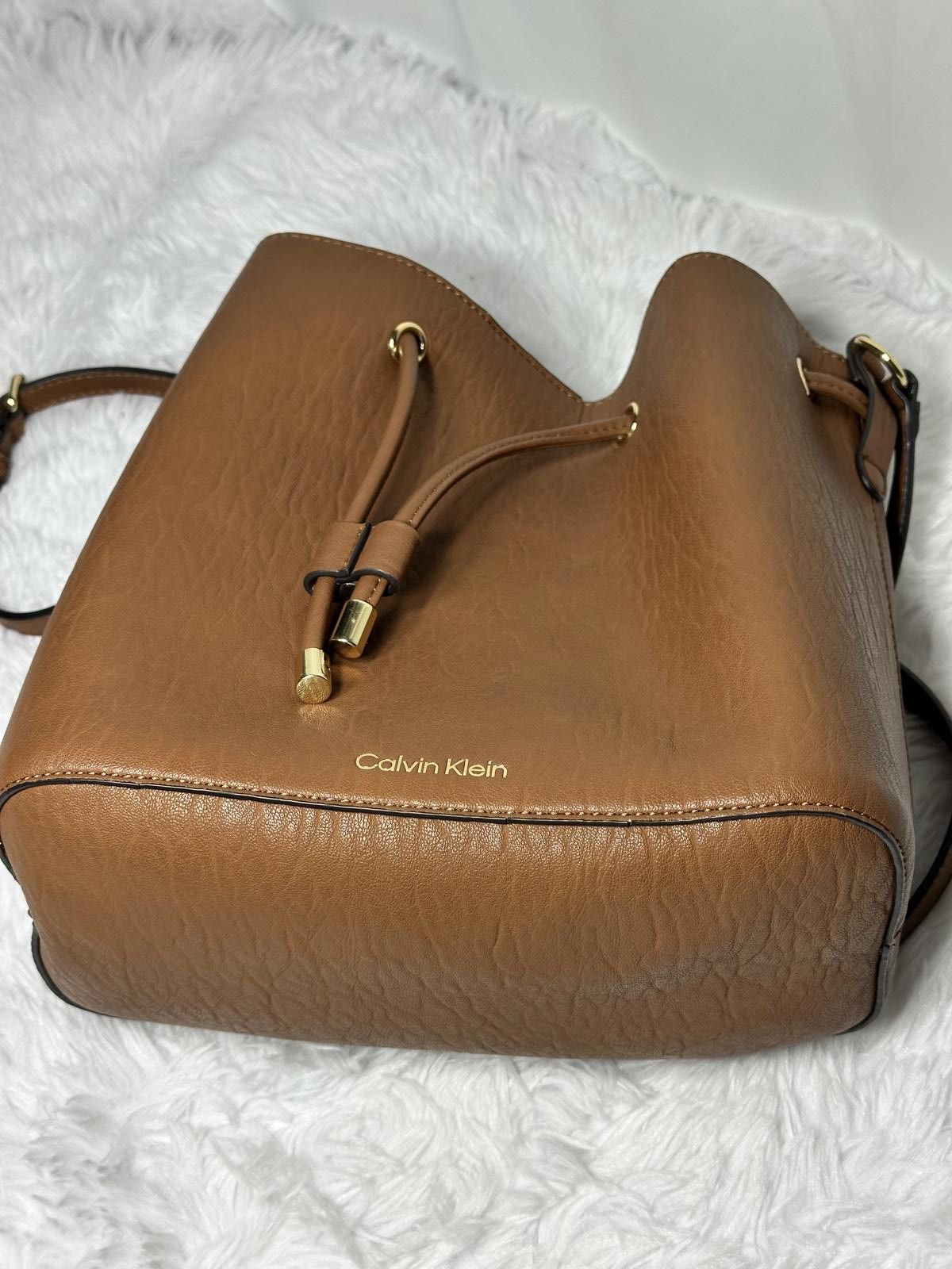 Calvin Klein Calvin Klein Brown Leather Bucket Bag with Drawstring Size ONE SIZE - 4 Thumbnail
