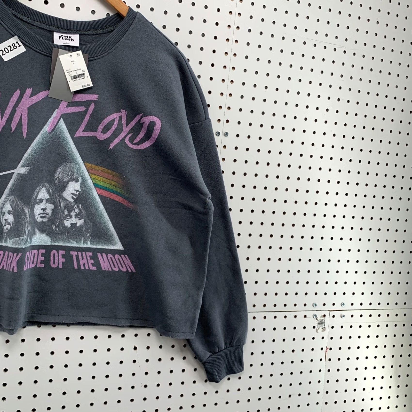 Vintage Pink Floyd Sweatshirt Gray Crew Neck Pullover Womens L 7x22.5 NWT Cropped NEW Size L / US 10 / IT 46 - 4 Thumbnail
