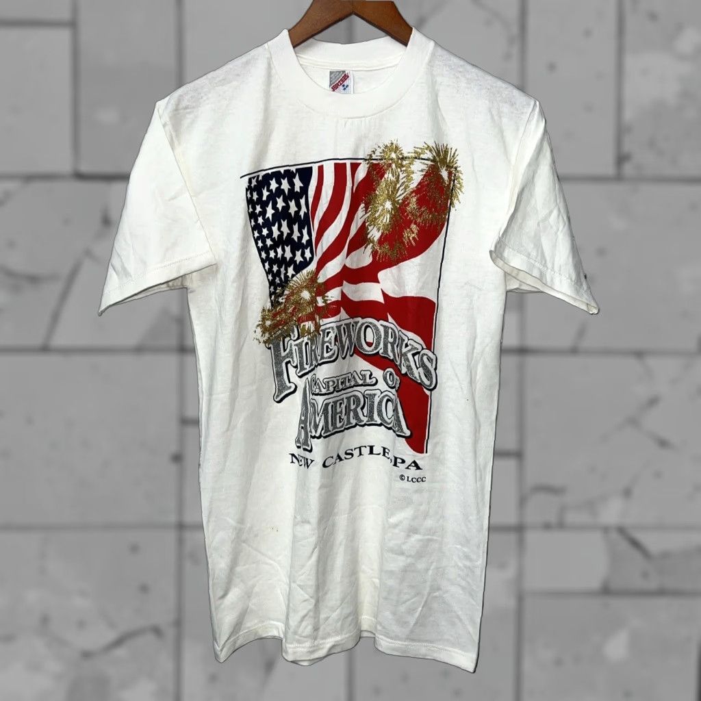 Jerzees VINTAGE Jerzees USA Fireworks T-Shirt Mens Medium White Size US M / EU 48-50 / 2 - 1 Thumbnail