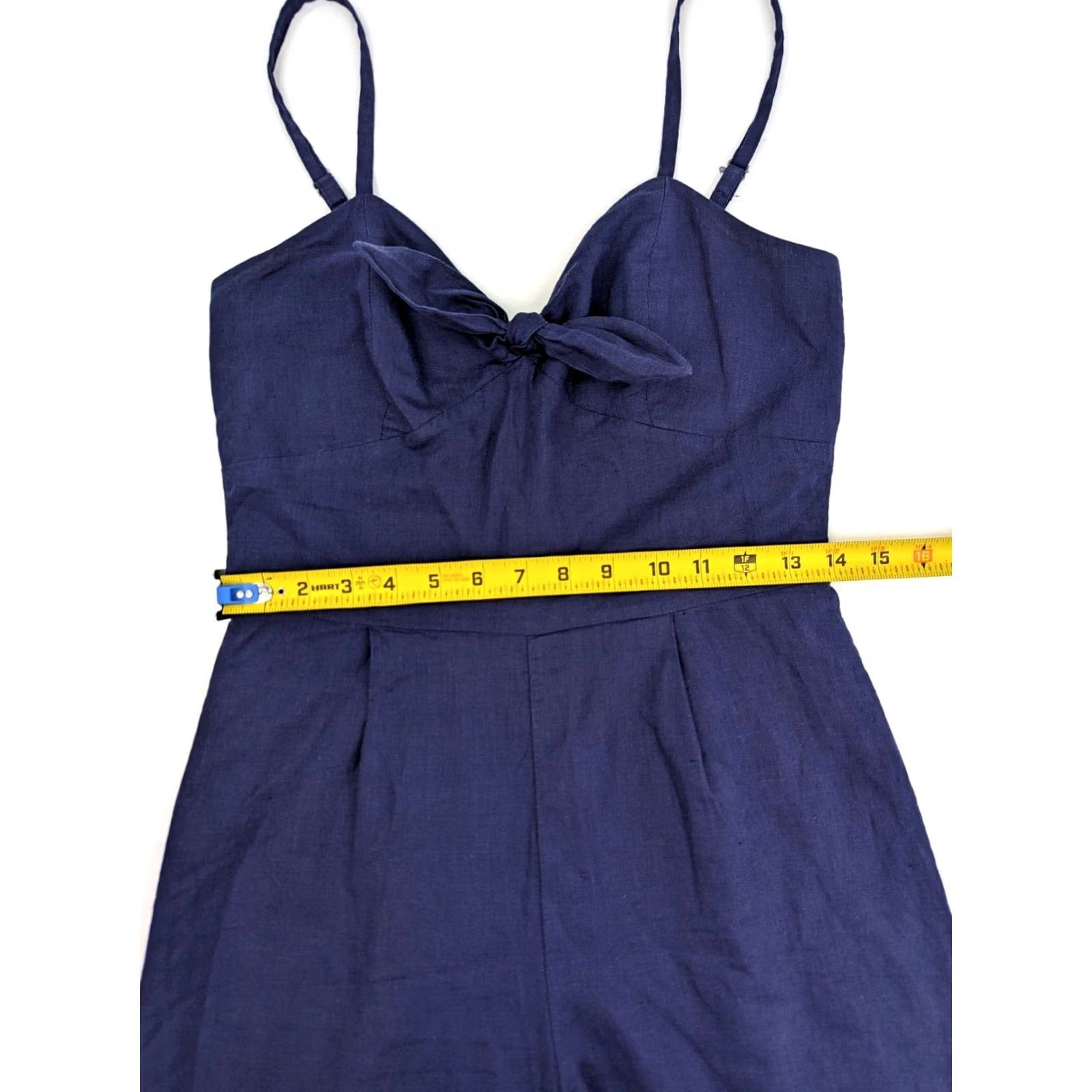 J.Crew J.CREW Linen Blend Sleeveless Jumpsuit Navy Blue 0 Women Adults Wide-Leg Inseam 24 in Bow Accent Shirt/One-Piece Size 25" / US 0 / IT 36 - 7 Thumbnail