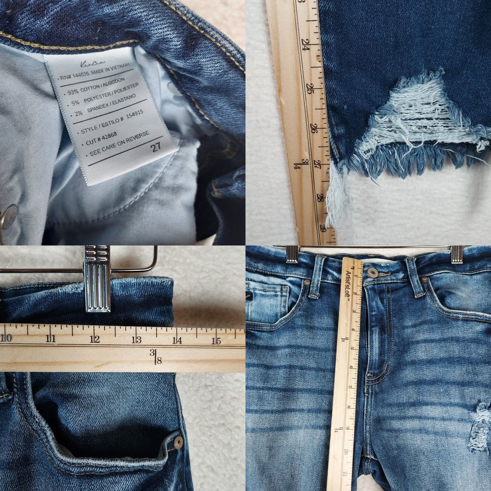 Vintage KanCan Jeans 27 Medium Wash Distressed Stretch Denim Jeans Raw Hem Women Regular Straight 5-Pocket Zip Size 27" / US 4 / IT 40 - 8 Thumbnail