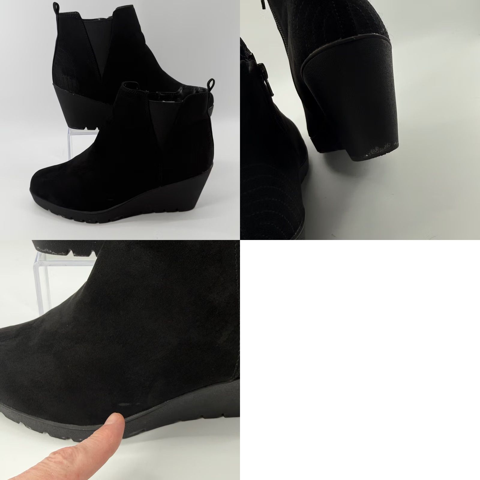 Vintage Dexflex Comfort Selma 11W Wedge Ankle Boots Black Fabric Zipper Wide Booties Size US 12 / IT 42 - 8 Thumbnail