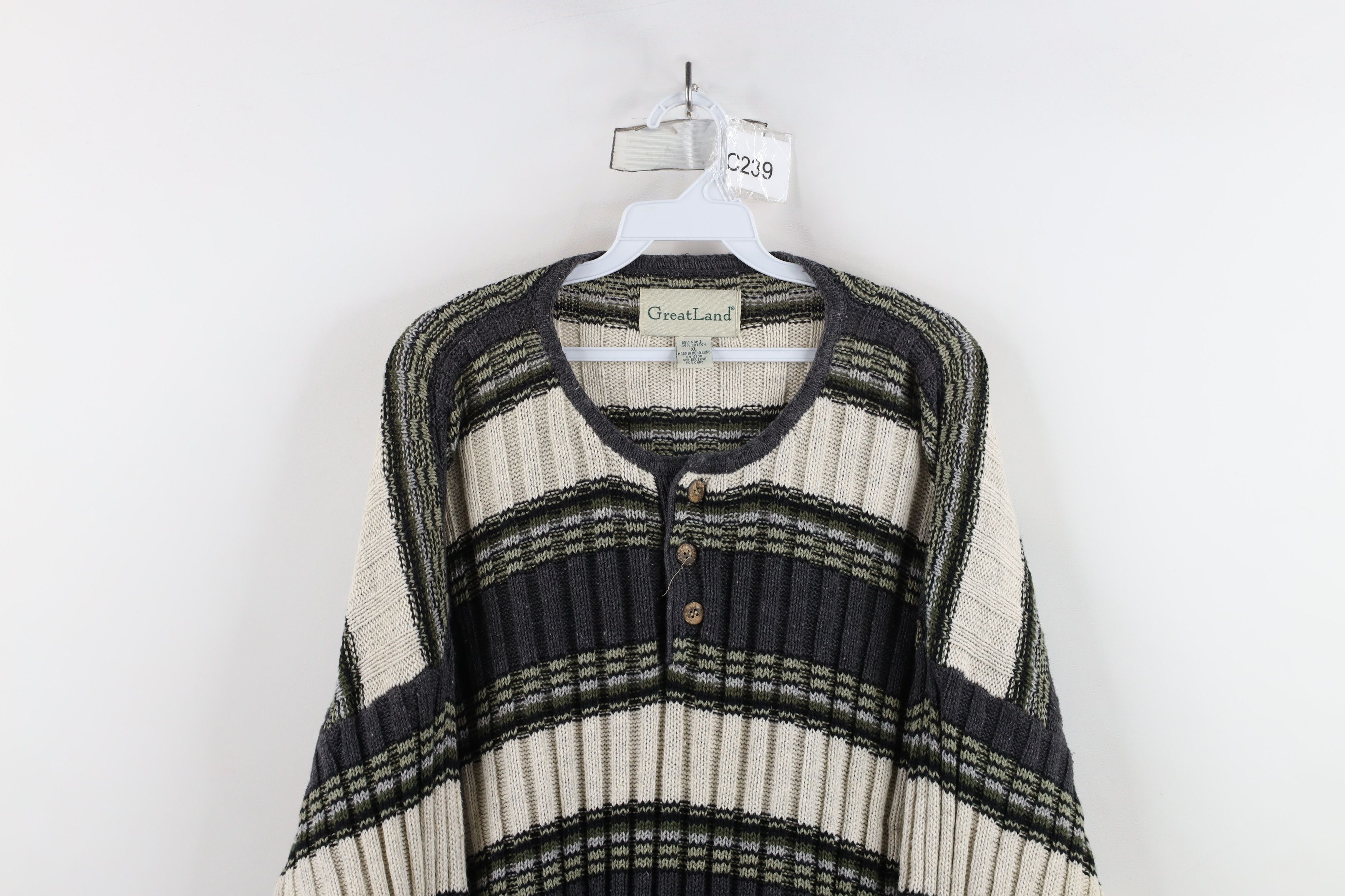 Vintage Vintage 90s Streetwear Chunky Ribbed Knit Henley Sweater Size US XL / EU 56 / 4 - 2 Thumbnail