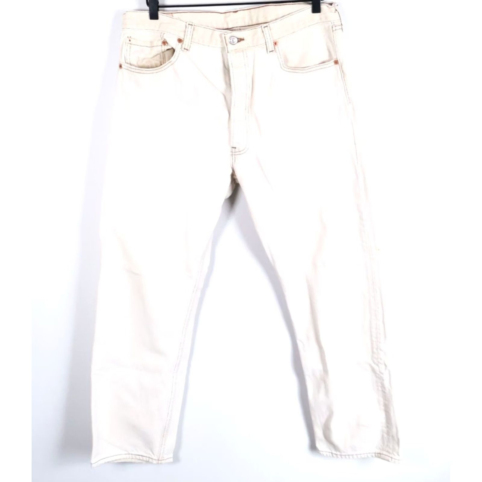 Levi's VINTAGE Levi's 501 Jeans Mens 34 x 29 Ivory Denim 90s Grunge Retro 1996 VTG Jeans Mens Regular Straight 5-Pocket Design Size US 35 - 2 Thumbnail