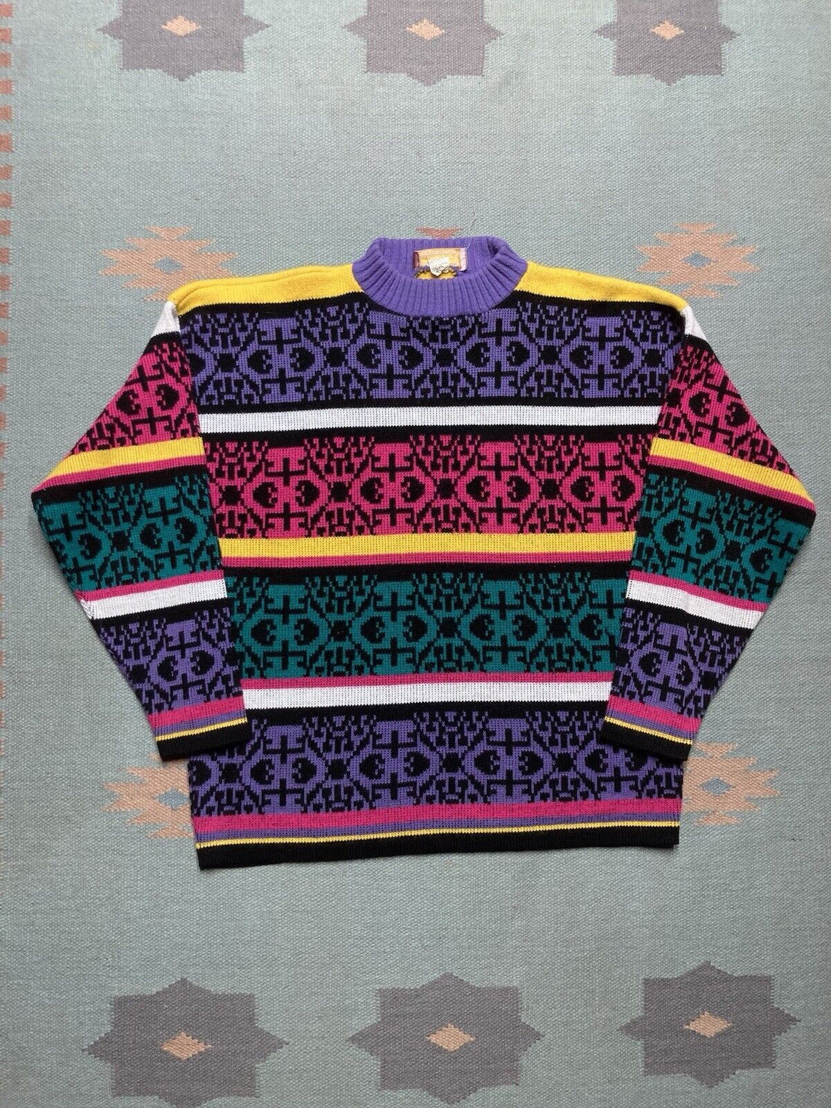 Vintage VTG acrylic knit sweater striped pastel fairy kei USA medium Size M / US 6-8 / IT 42-44 - 1 Thumbnail