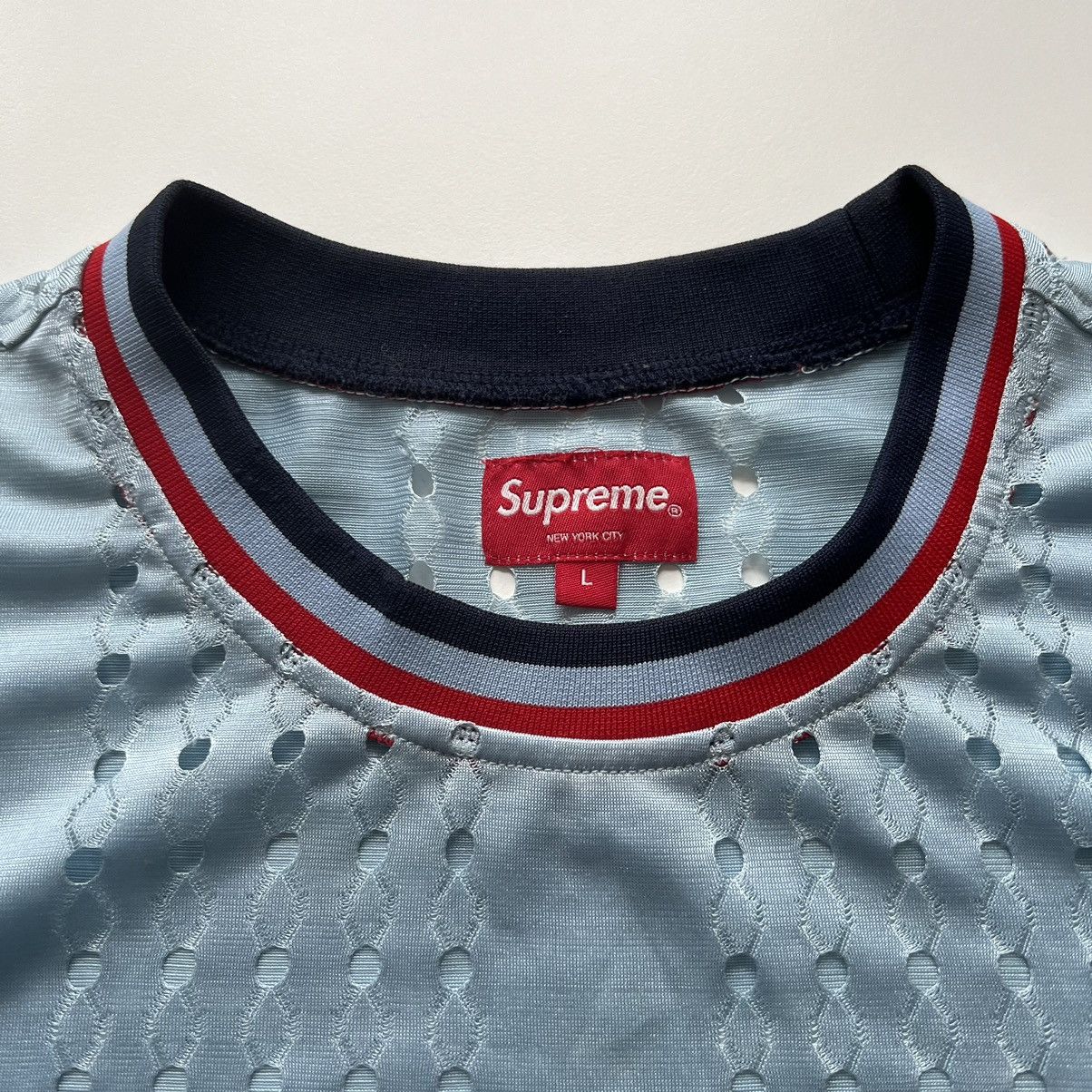 Supreme Supreme Perforated Stripe Warm Up Top Jersey Light Blue L Size US L / EU 52-54 / 3 - 3 Thumbnail
