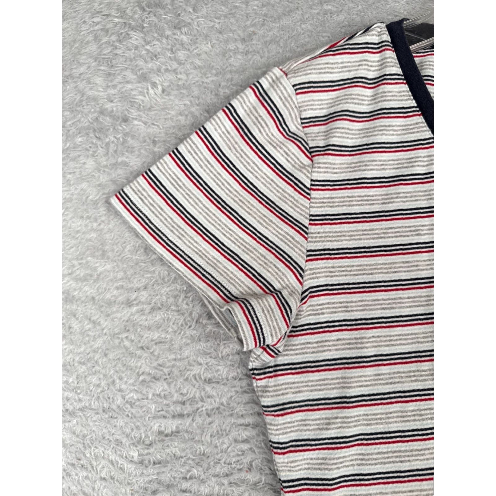 Tommy Hilfiger Tommy Hilfiger Shirt Women L Gray Red Stripe V-Neck Short Sleeve Cotton Size L / US 10 / IT 46 - 3 Thumbnail