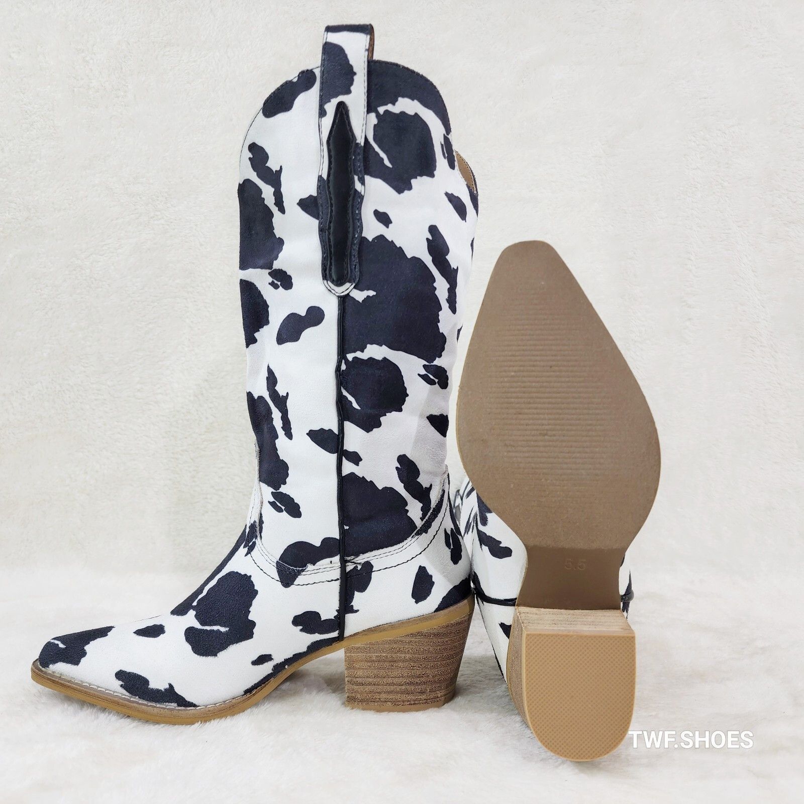 Other Western Rancher Faux Suede Black White Cow Print Cowboy Pull Size US 10 / IT 40 - 1 Thumbnail