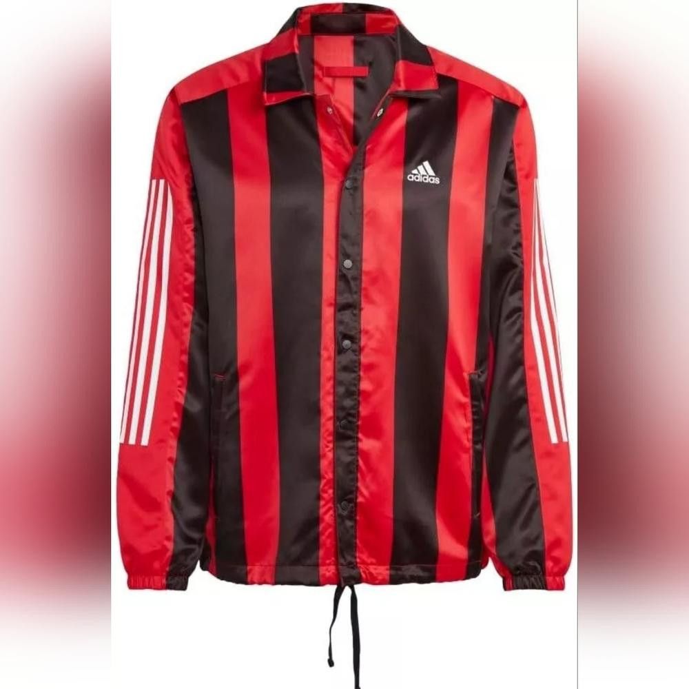 Designer Adidas Originals Satin Coaches Jacket RED & BLACK Size Large Size US L / EU 52-54 / 3 - 1 Thumbnail