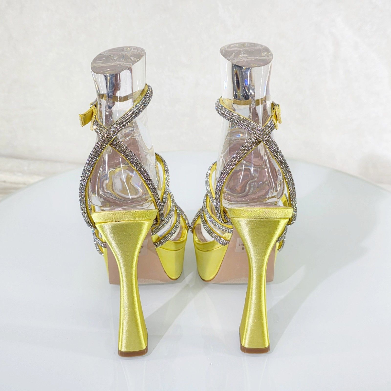 Other Maui Yellow Satin 6" Flared Platform High Heels Rhinestone S Size US 8.5 / IT 38.5 - 3 Thumbnail