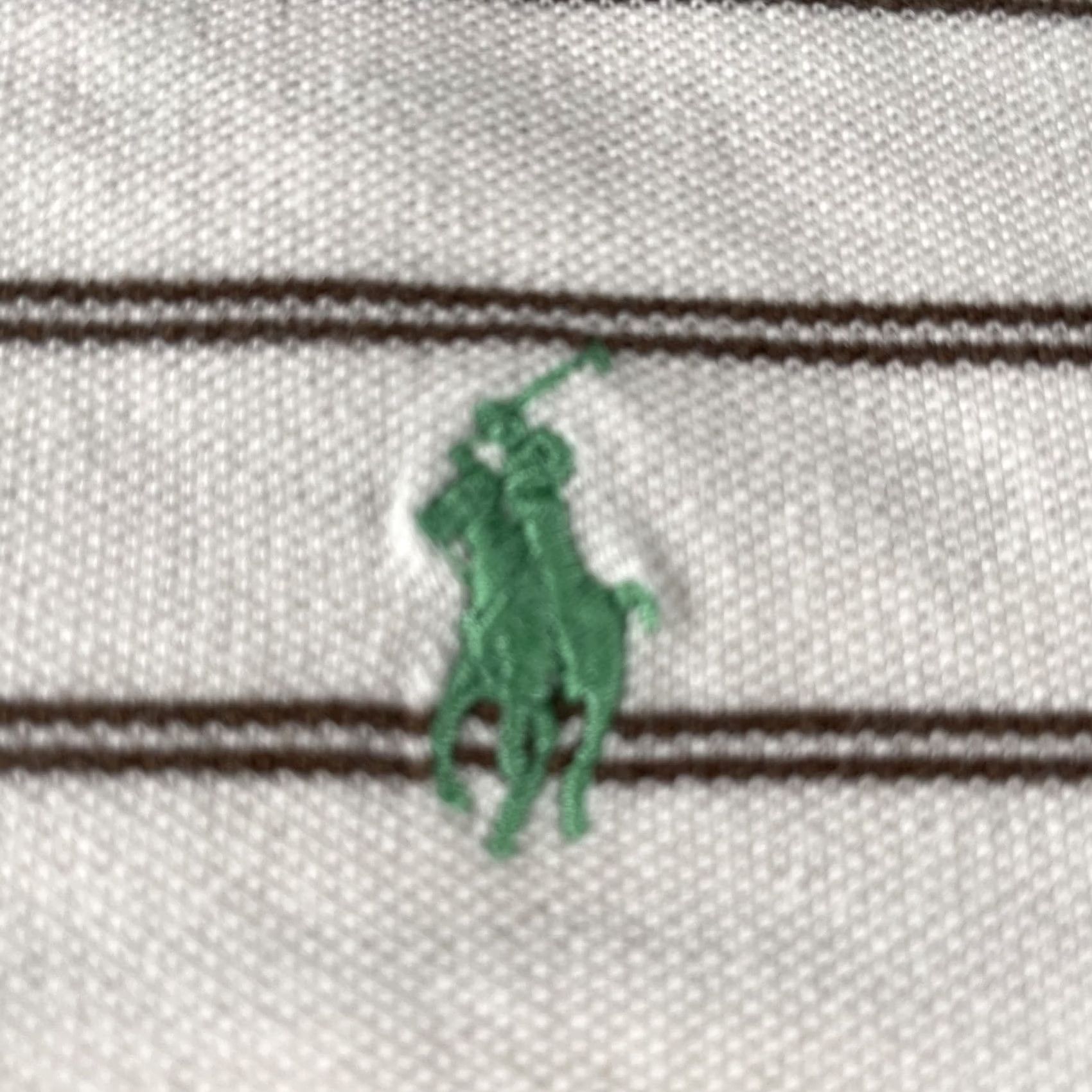 Polo Ralph Lauren VINTAGE Polo Ralph Lauren Polo Shirt Mens 4XLT Tall White Brown Stripe Green Pony Logo Classic Casual Shirt Mens 4XLT Adjustable Big & Tall Tee Size US XXL / EU 58 / 5 - 3 Thumbnail