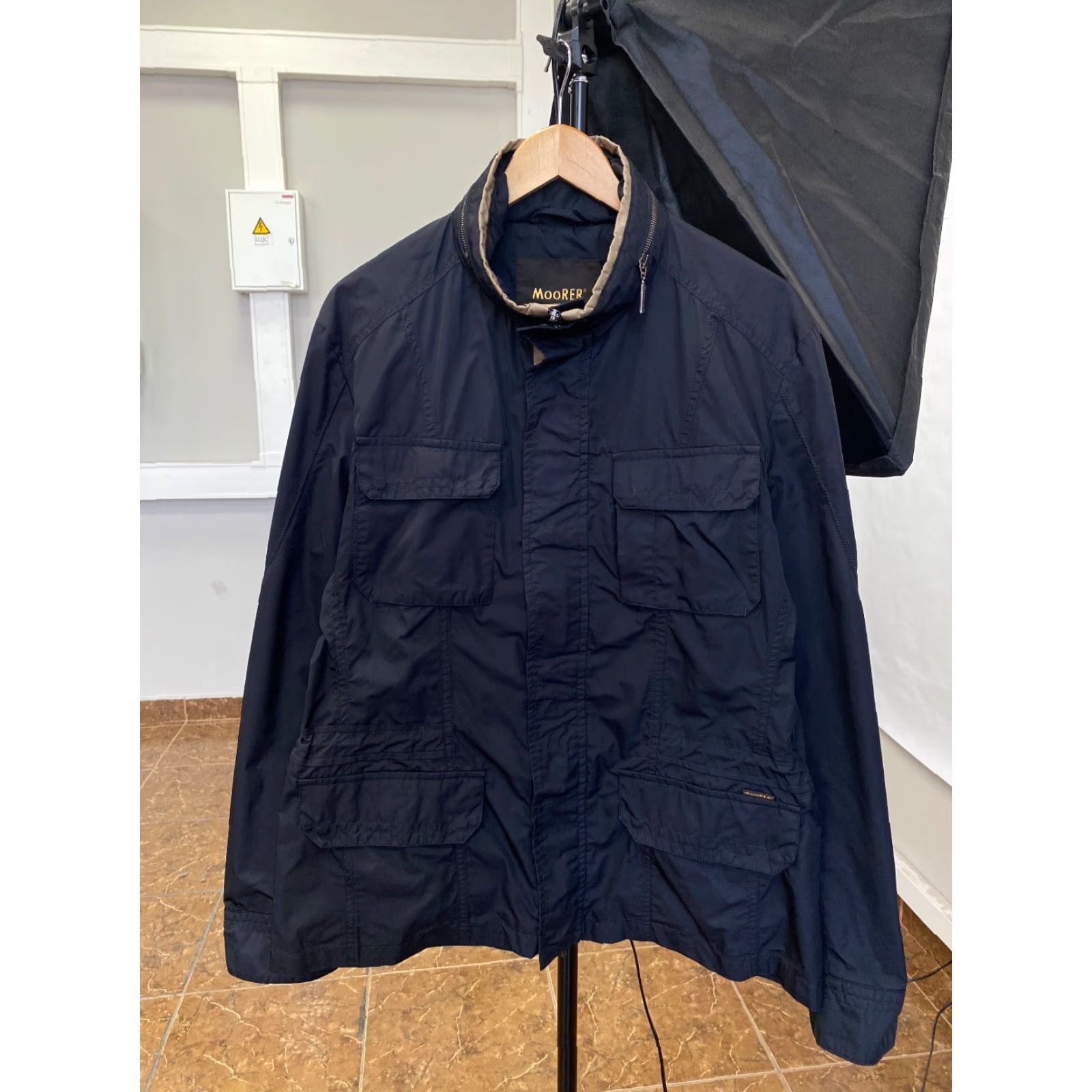 MooRER MOORER Nylon Jacket Retro Dark Blue L Mens Jacket - Size L - Vintage Style Retro Nylon Coat with Hood, Dark Blue, Defect on Buttons Size US L / EU 52-54 / 3 - 2 Thumbnail