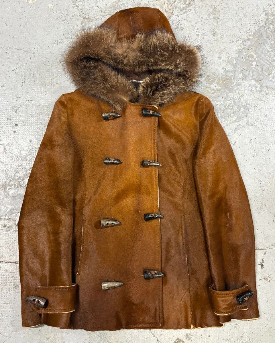 Designer × Dolce & Gabbana × Vintage FW2002 Dolce & Gabbana Pony Hair Camel Leather Duffle Coat Jacket Size M / US 6-8 / IT 42-44 - 1 Thumbnail