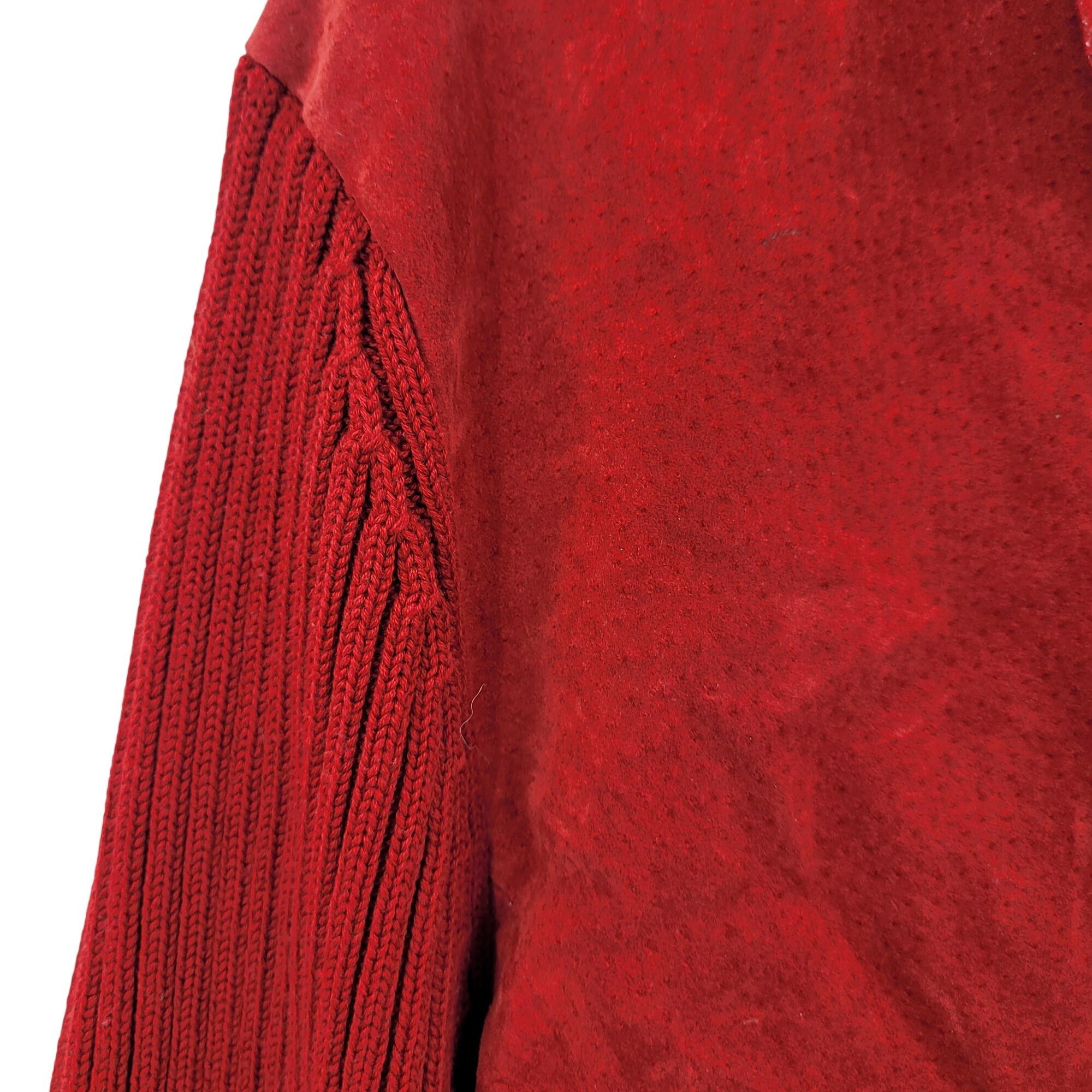 Vintage Vtg Red Ribbed Knit Long Sleeve Suede Sweater Jacket Shacket Size L / US 10 / IT 46 - 5 Thumbnail