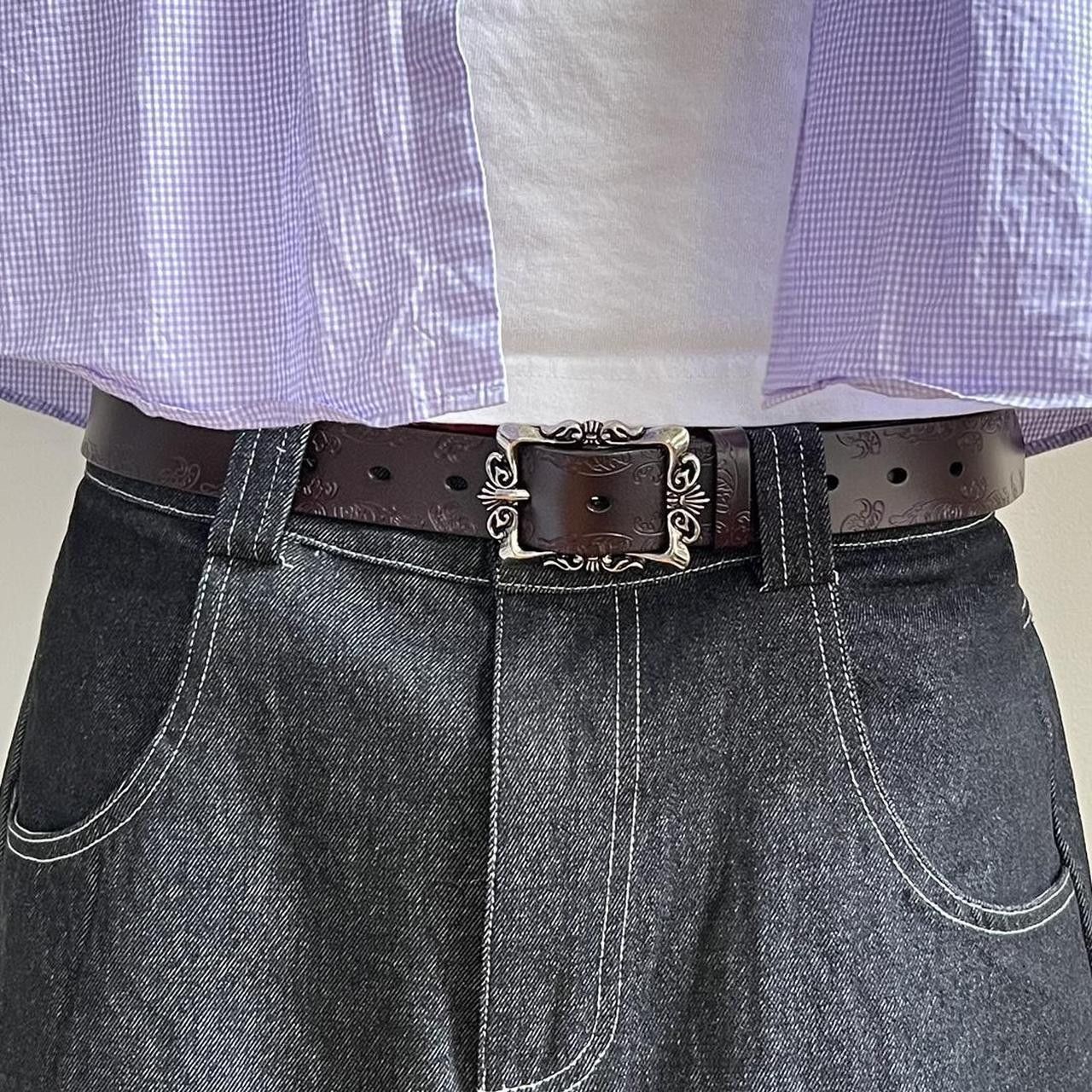 Other Vintage Embossed Leather Belt Brown Western Belt Size ONE SIZE - 1 Thumbnail