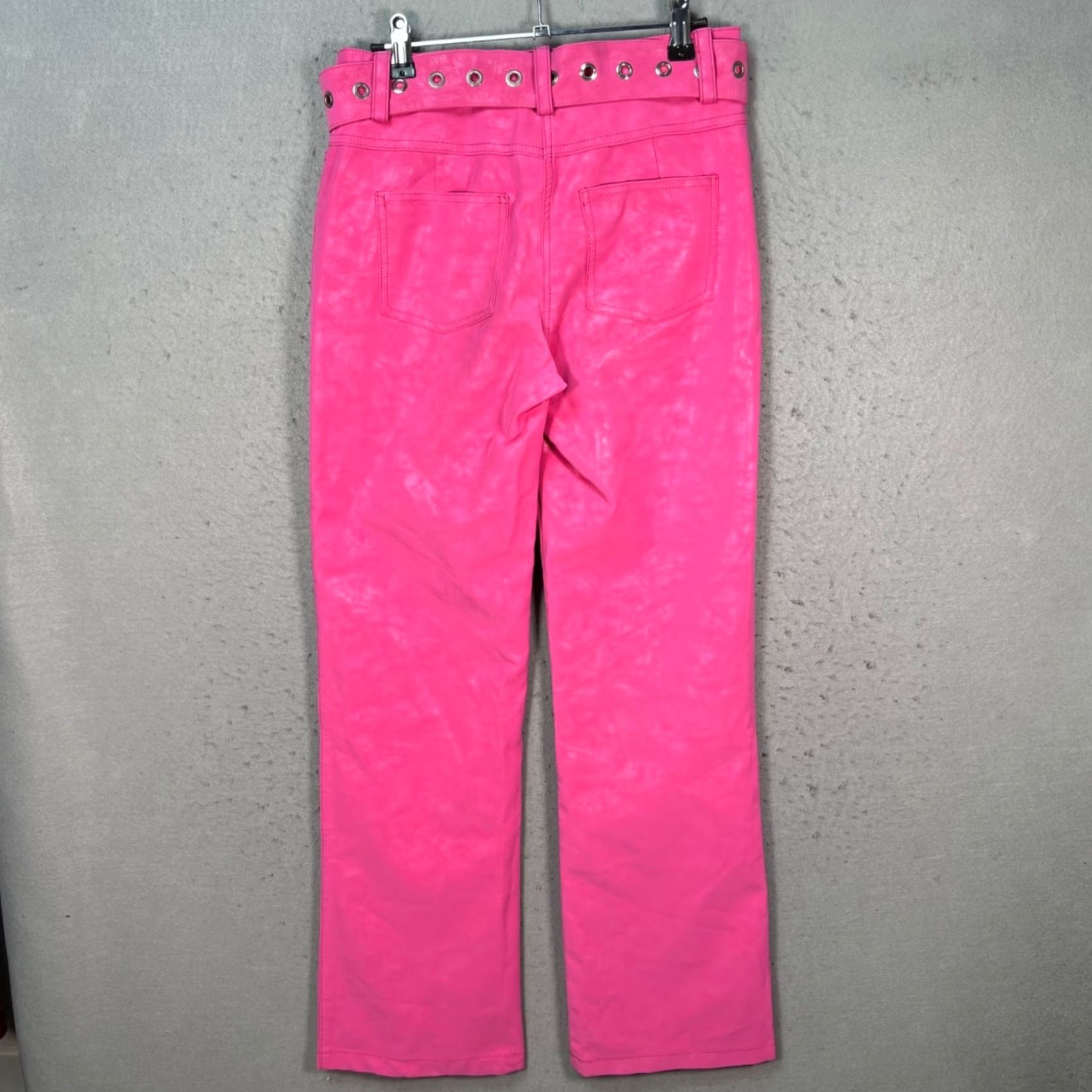 I.AM.GIA I.AM.GIA Womens XS Bright Pink Faux Leather Straight Leg Belted Pants Size 26" / US 2 / IT 38 - 2 Thumbnail