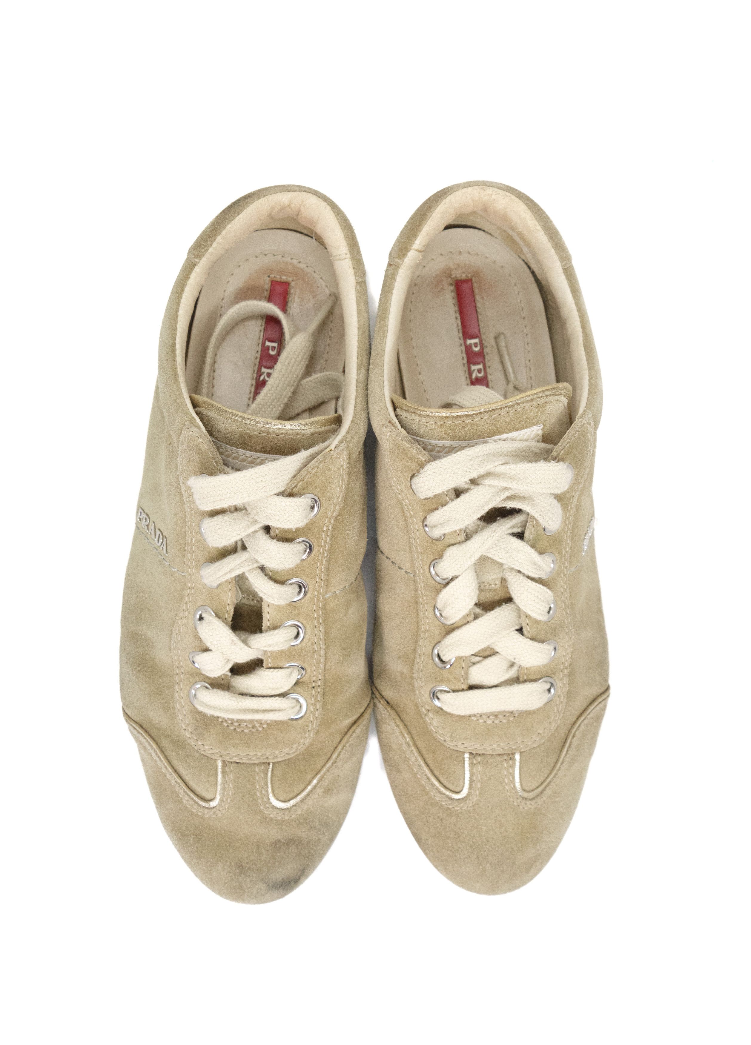 Prada Y2K Suede Metal Logo Low-Top Sneakers Vintage Size US 5 / IT 35 - 3 Thumbnail