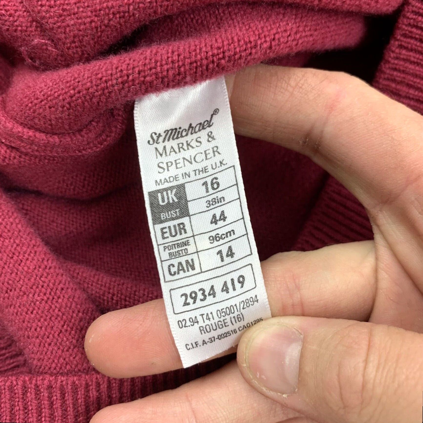 Marks & Spencer VINTAGE Marks & Spencer Wool Cardigan Womens 16 Large Red UK St Michael 90s Knit Mens? Size XXL / US 16-18 / IT 52-54 - 3 Thumbnail