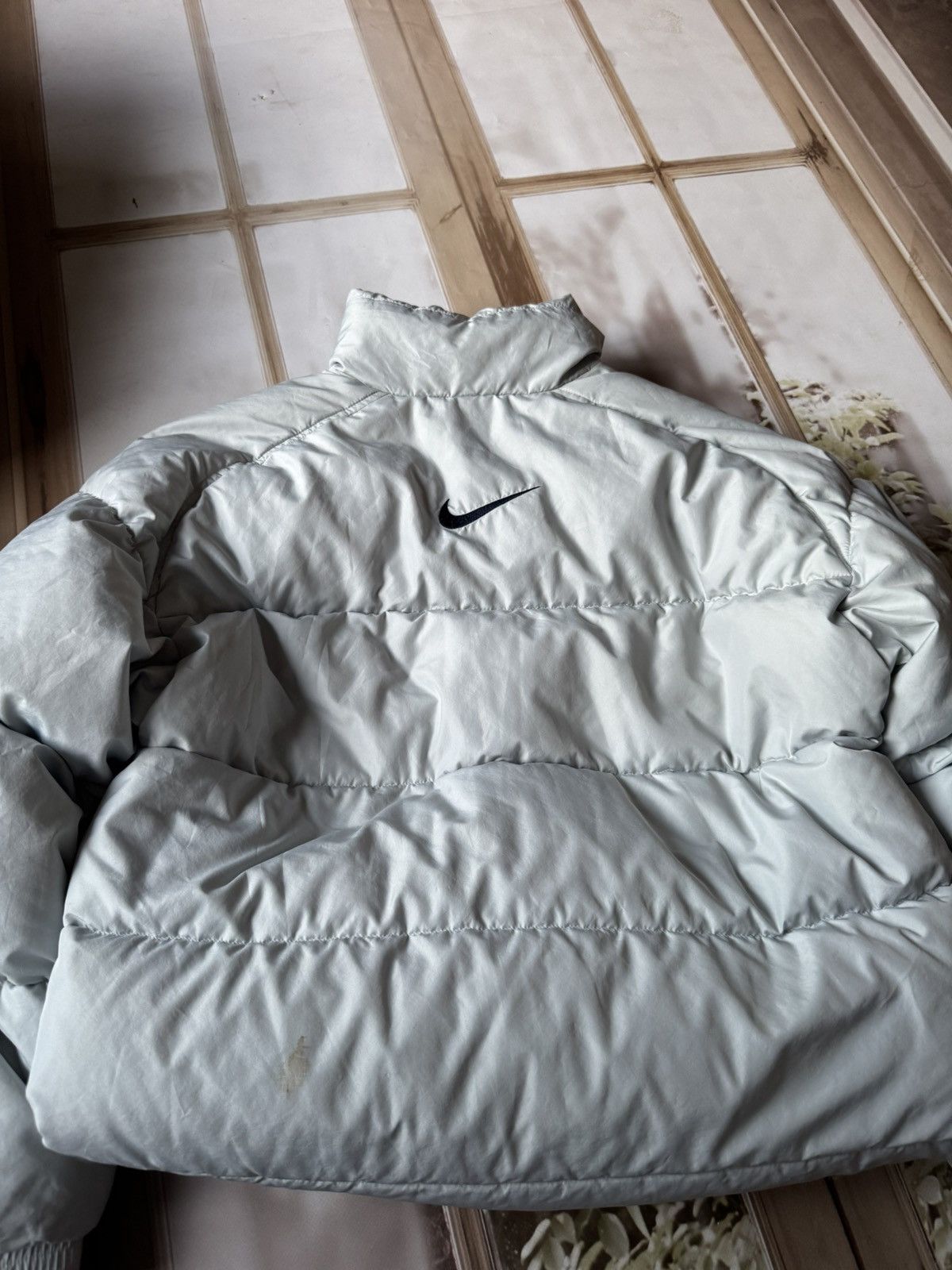 Nike 🛸 VINTAGE 90s NIKE METALLIC SILVER PUFFER JACKET 🛸 Size US M / EU 48-50 / 2 - 2 Thumbnail