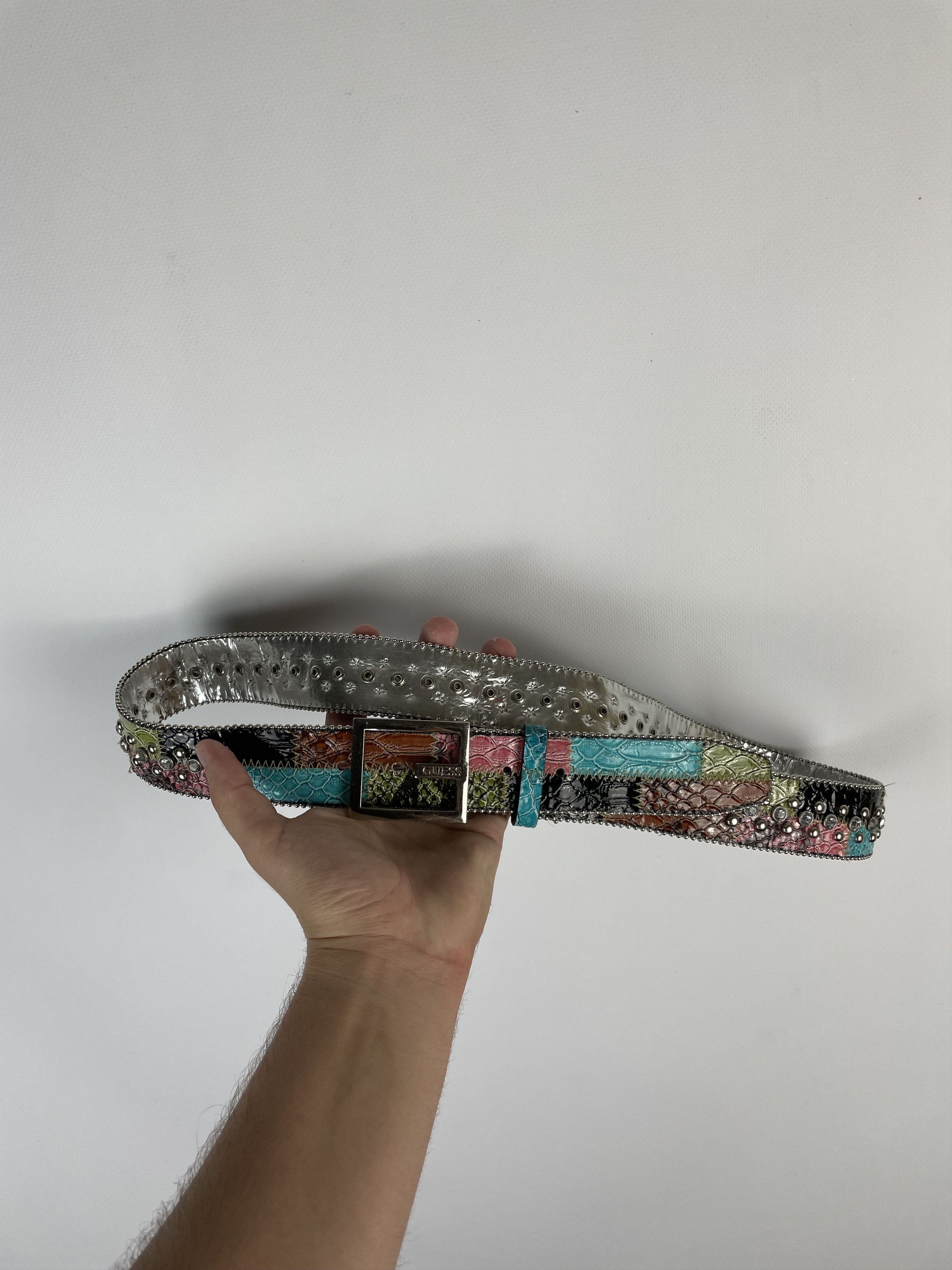 Guess Guess Belt Patchwork leather Y2k Crystals Studded Rhinestone Size ONE SIZE - 8 Thumbnail