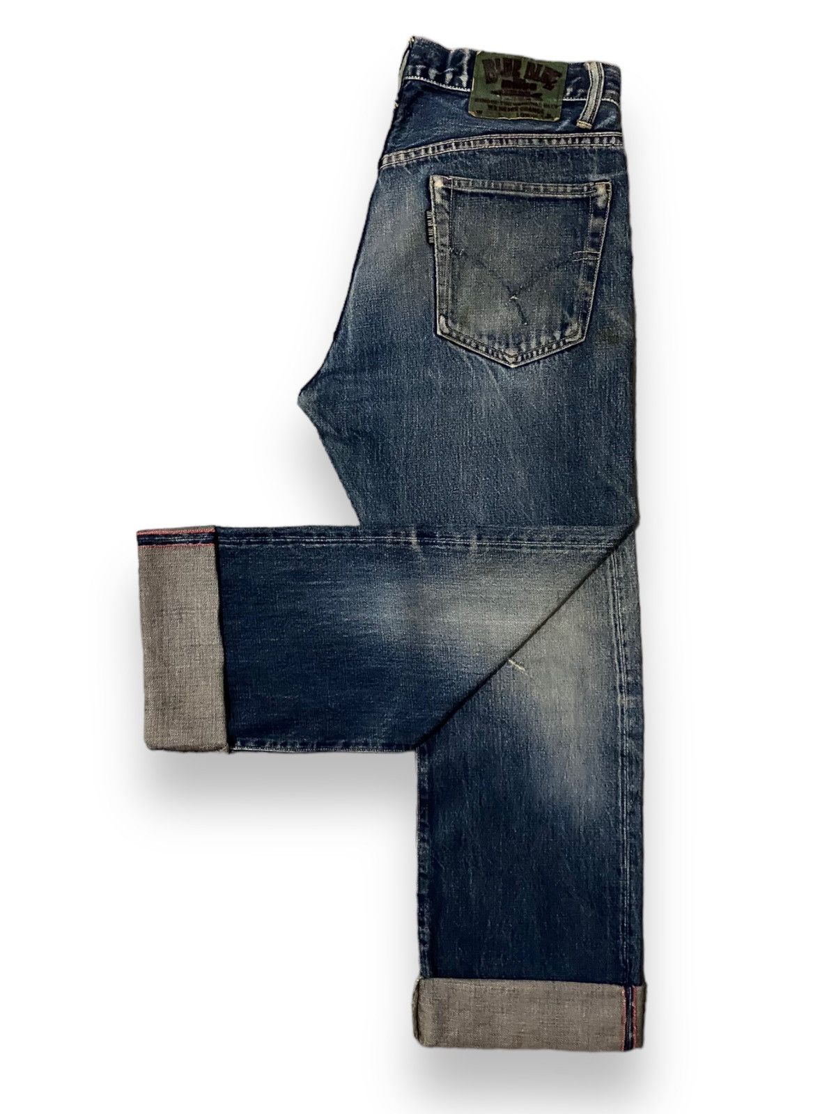 Men Blue Blue Japan Selvedge Distress Dirty Washed Button à