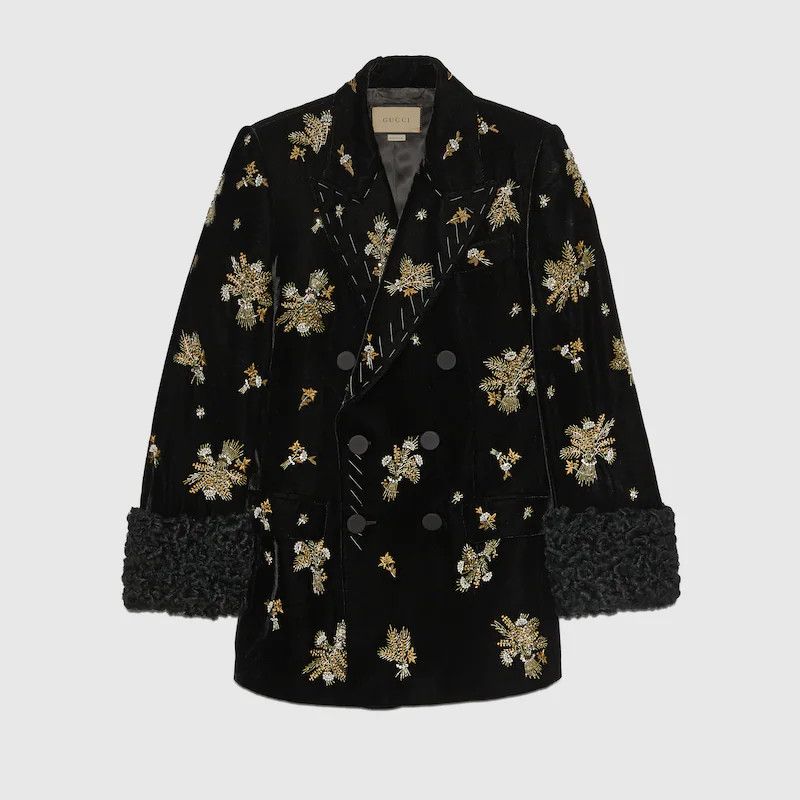 Gucci o1s1wg110225 Embroidered Velvet Jacket in Black Size US XL / EU 56 / 4 - 1 Thumbnail