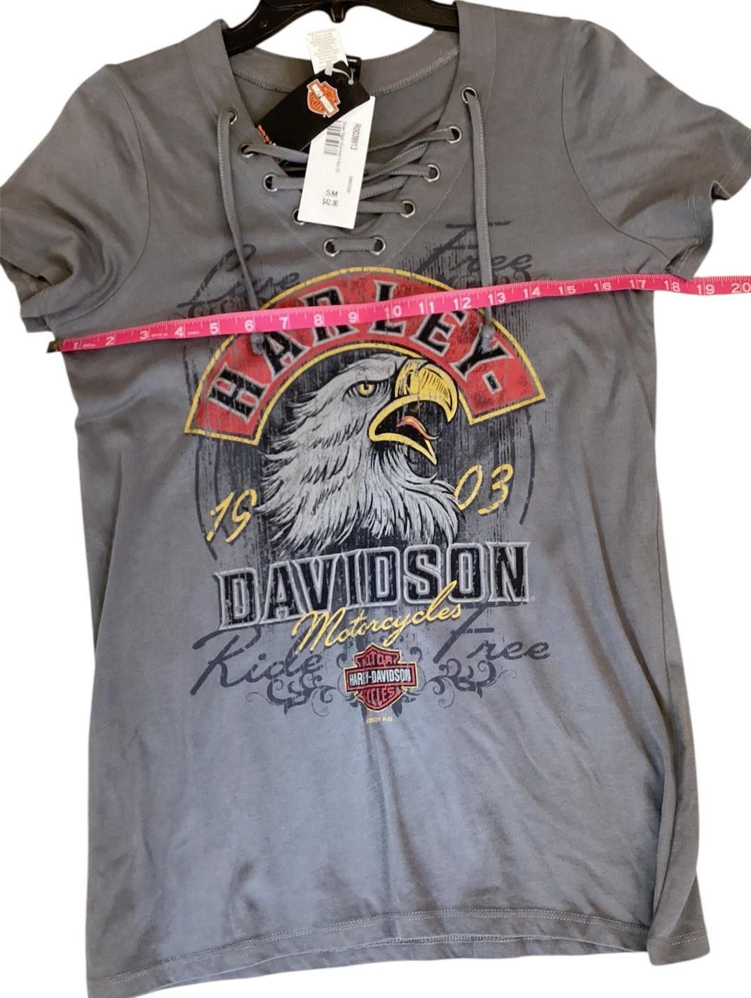 Designer Harley Davidson Short Sleeve Size S Gray Lace Up Neckline Size M / US 6-8 / IT 42-44 - 5 Thumbnail