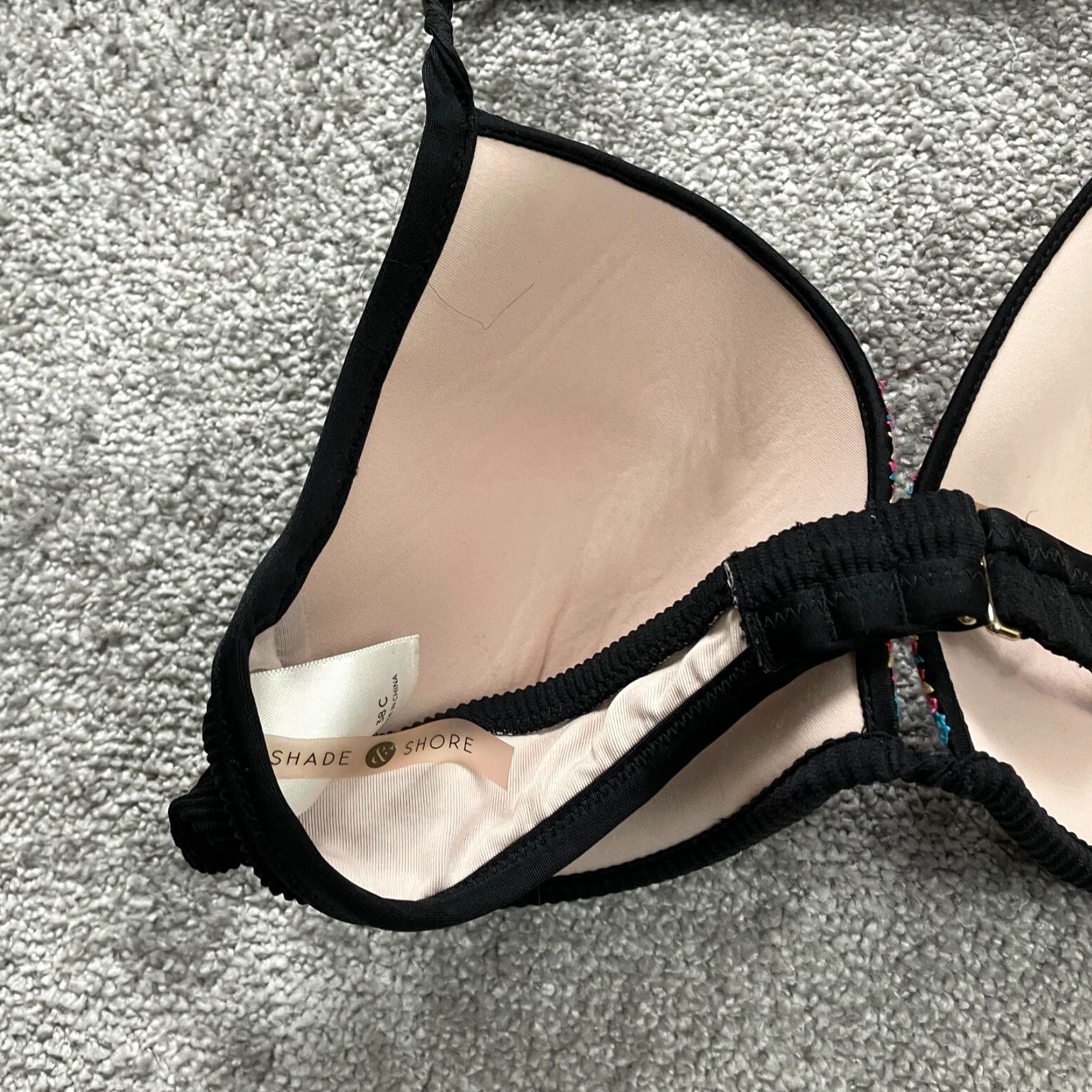 Vintage VINTAGE Shade & Shore Bikini Top Womens 38C Black Geometric Underwired Push Up Spaghetti Beach Size XS / US 0-2 / IT 36-38 - 6 Thumbnail