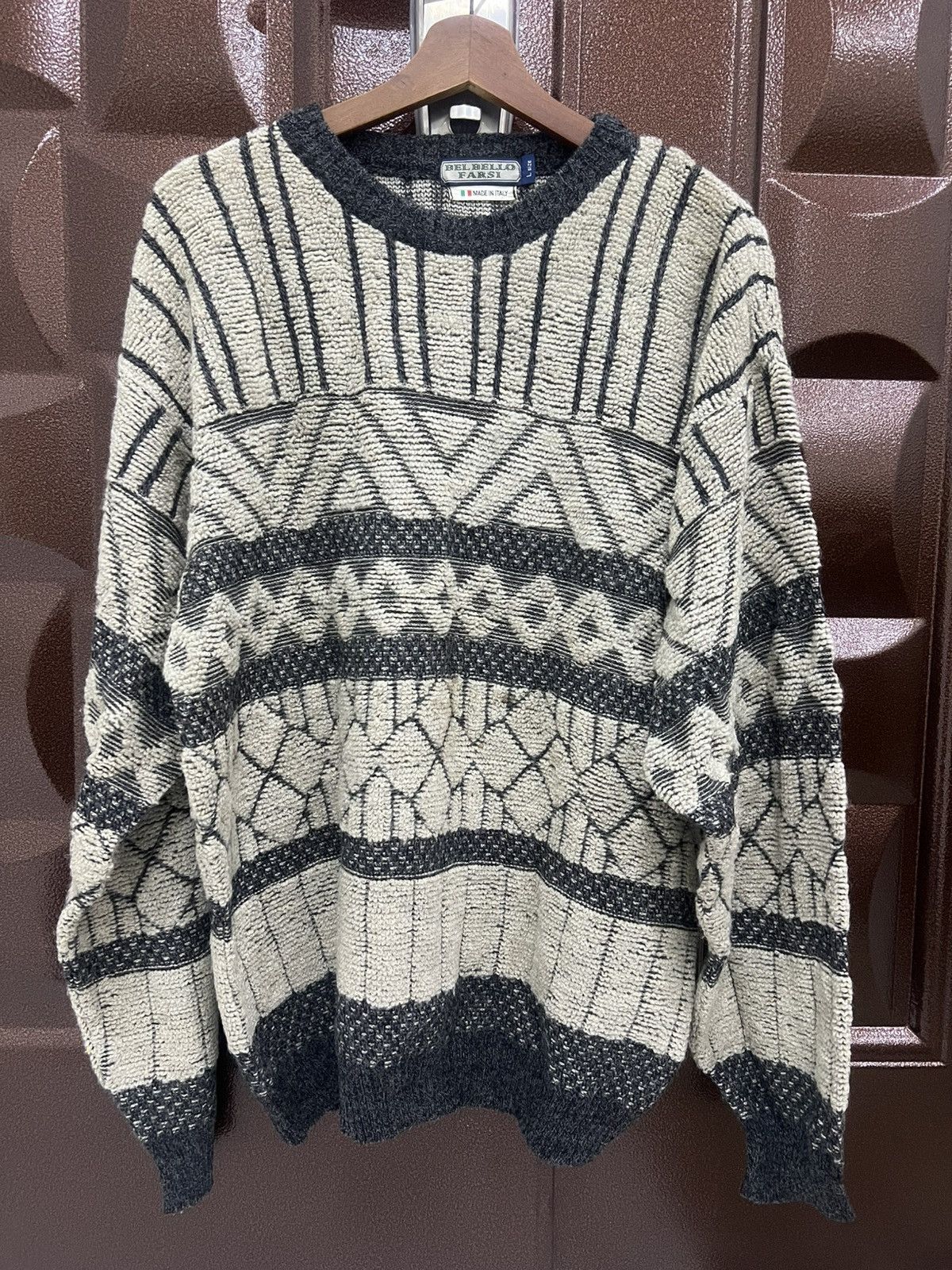 Japanese Brand BEL BELLO FARSH Vintage 80s Geometric Cozy Jumper Knitwear Size US L / EU 52-54 / 3 - 2 Thumbnail
