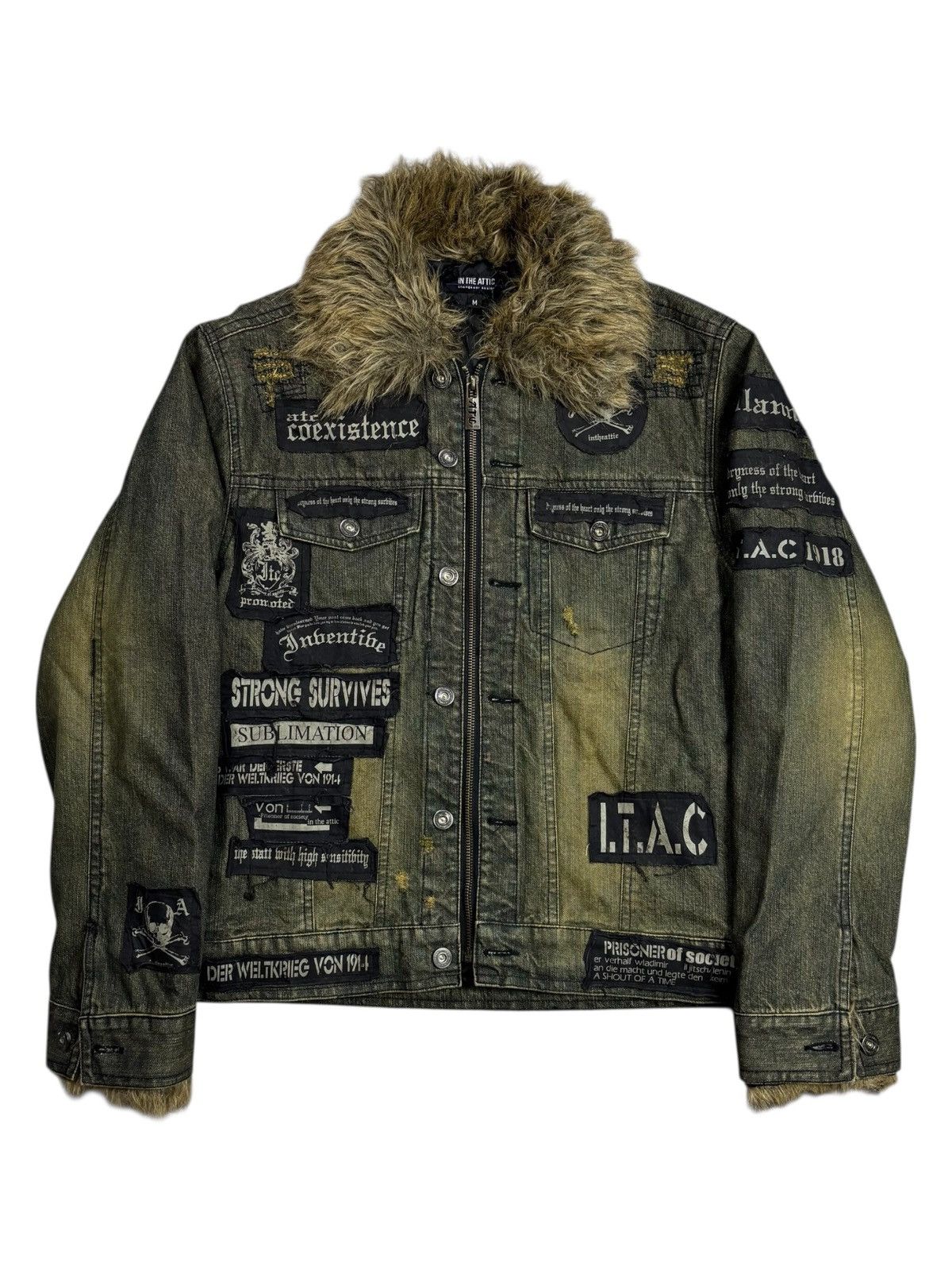 Tornado Mart Tornado Mart Studded Skull Printed Fur Collar Vkei