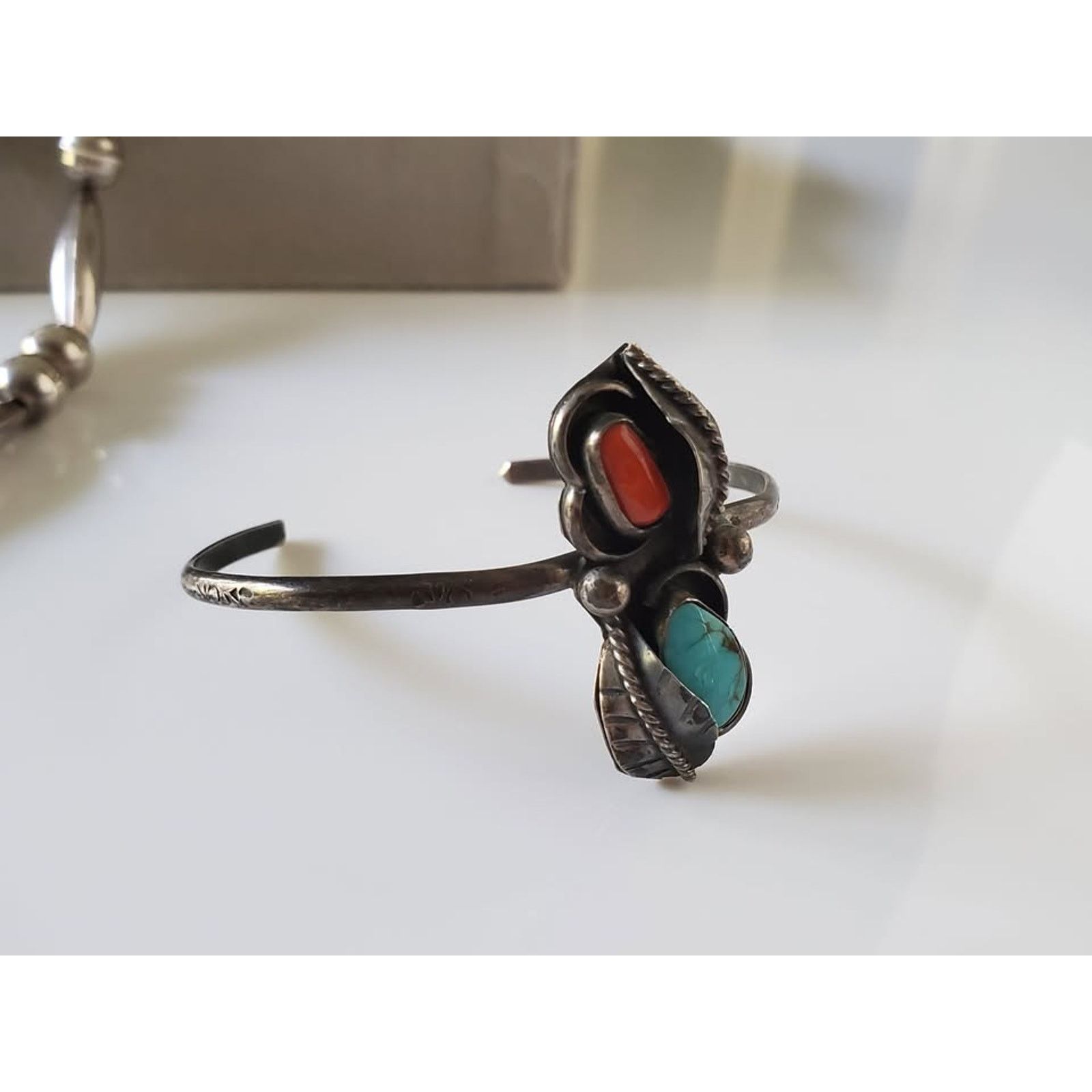 Other Vintage Turquoise and Coral Navajo Sterling Child Bracelet Size ONE SIZE - 8 Thumbnail