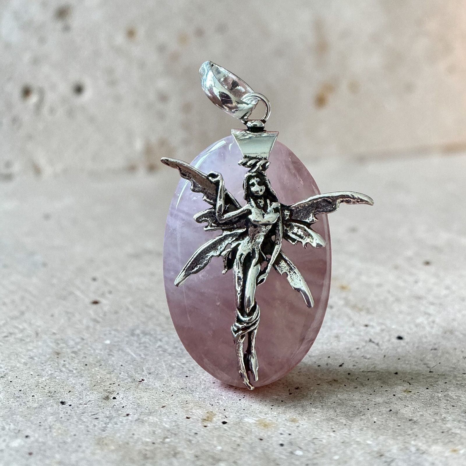 Other Fairy Rose Quartz Pendant Sterling Silver Overlay 2" Size ONE SIZE - 3 Thumbnail
