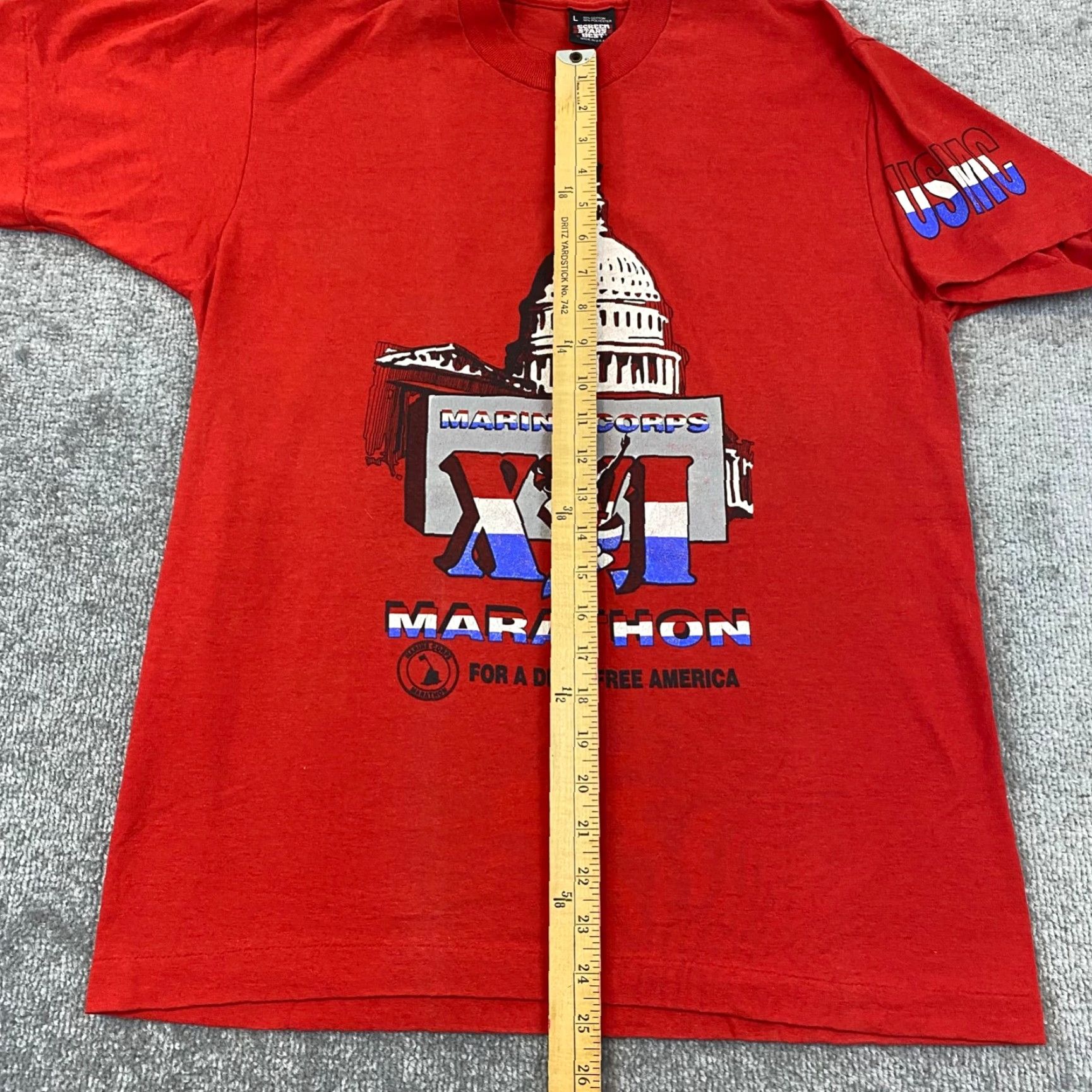 Vintage VINTAGE USMC Shirt Mens Large Red Marine Corps Marathon Drug Free USA 90s Single Size US L / EU 52-54 / 3 - 6 Thumbnail