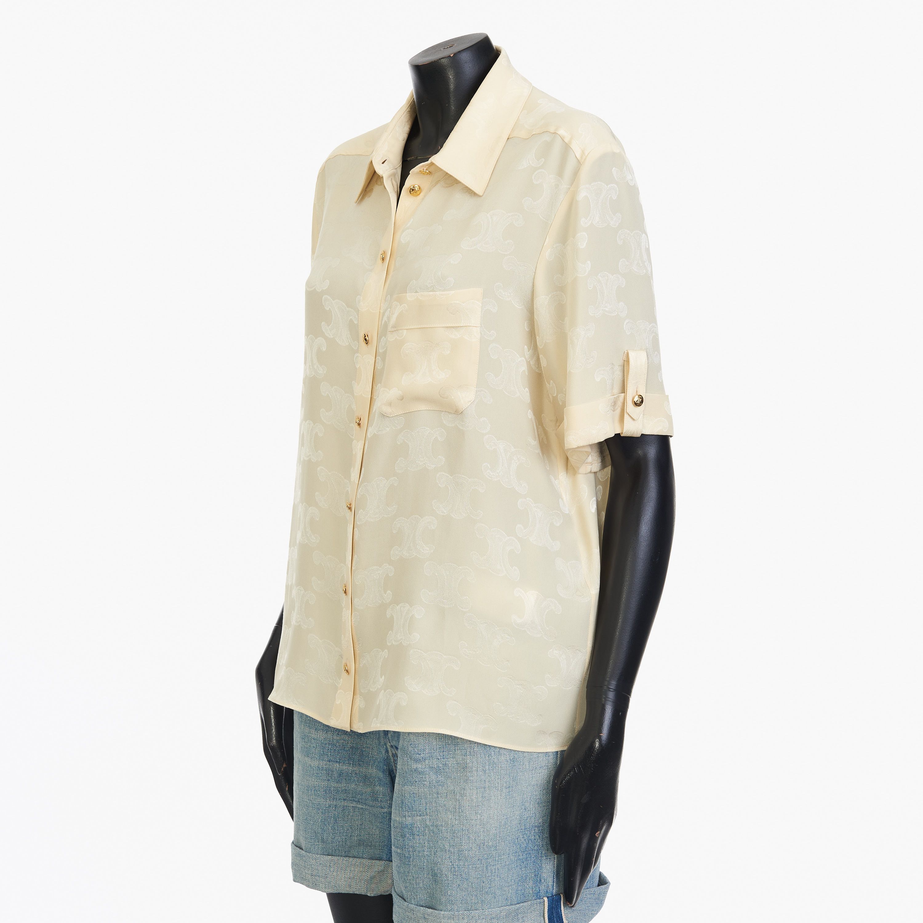 Celine Triomphe Blouse In Crème Shiny Matte Silk Size M / US 6-8 / IT 42-44 - 2 Thumbnail