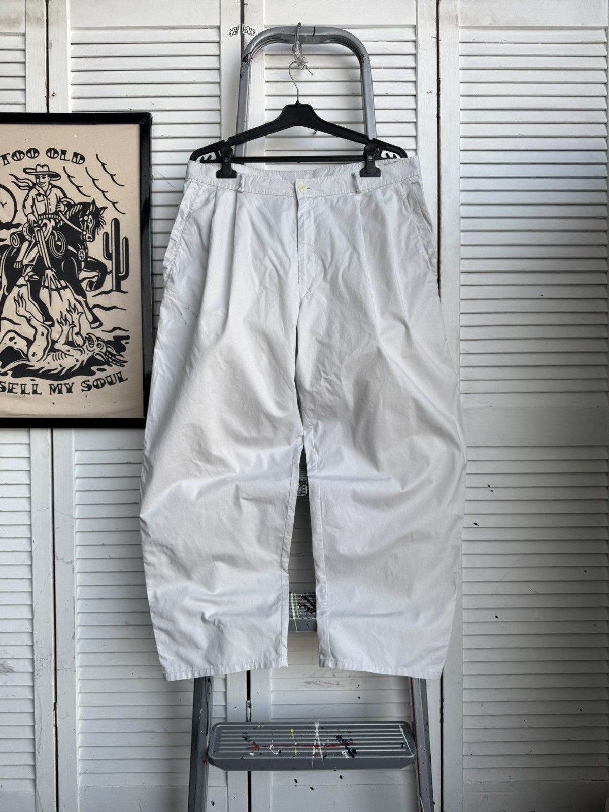 Vintage Vintage 90s Wide Leg Trousers Light Gray Relaxed Fit Size US 36 / EU 52 - 7 Thumbnail