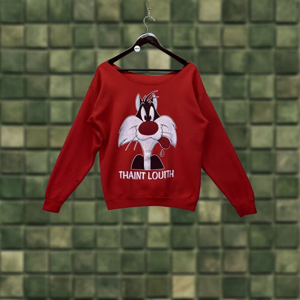 Vintage VINTAGE Warner Bros Sylvester The Cat Distressed Graphic Womens Sweatshirt L Red 1990s Mens Womens Girls Boys Size L / US 10 / IT 46 - 1 Thumbnail