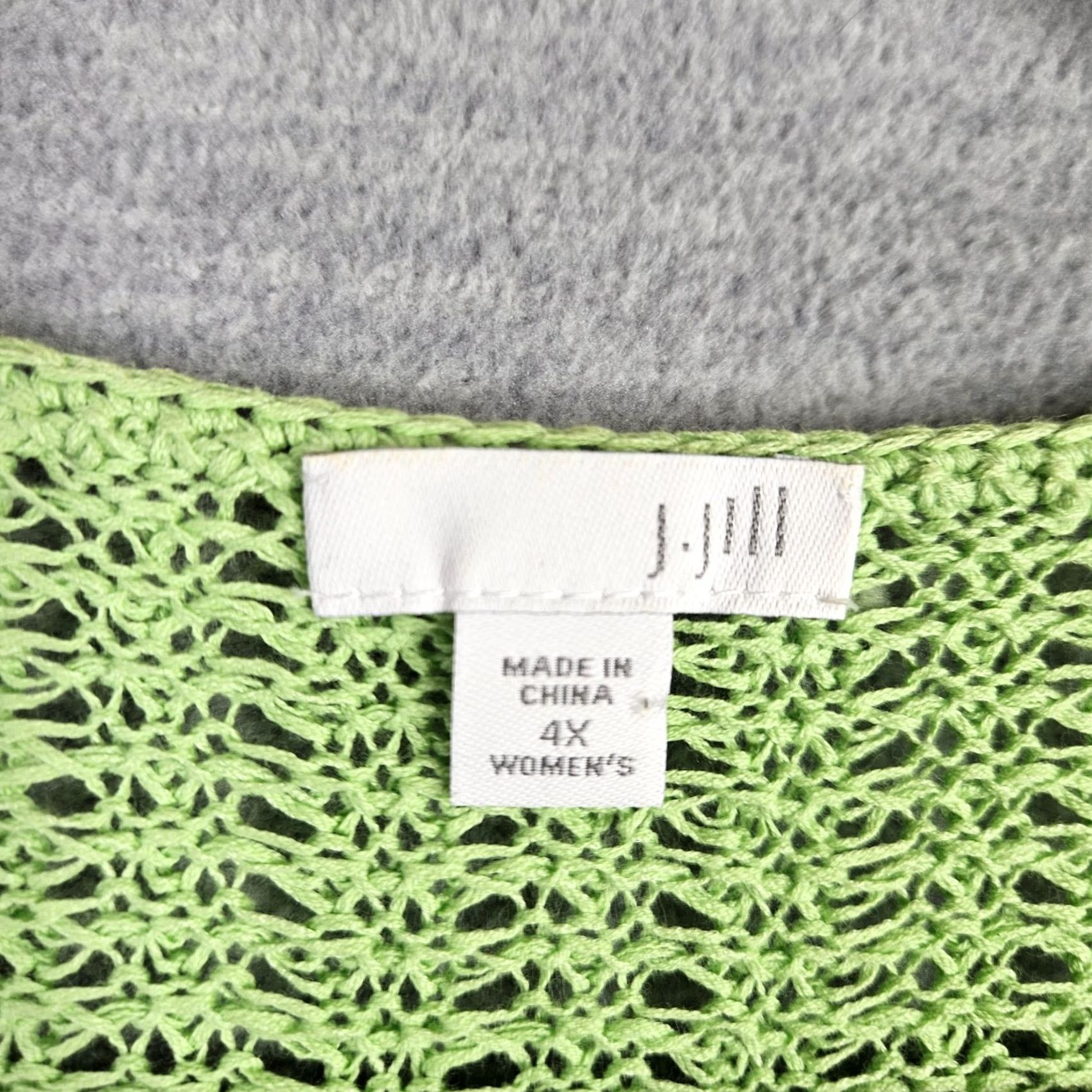 J. Jill J.Jill Women’s 4X Lime Green Open Knit Sweater Tunic V-Neck Oversized 3/4 Sleeve Size XXL / US 16-18 / IT 52-54 - 5 Thumbnail