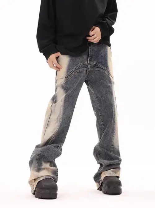 Japanese Brand Street hip-hop grunge color stitching micro-flare jeans Size US 32 / EU 48 - 7 Thumbnail