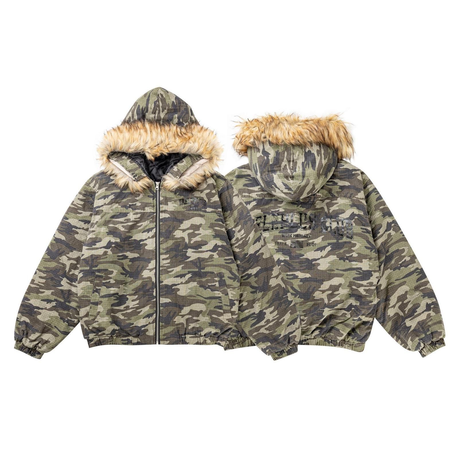Japanese Brand Camouflage Puffer Jacket with Faux Fur Hood, Winter Coat Size US L / EU 52-54 / 3 - 5 Thumbnail