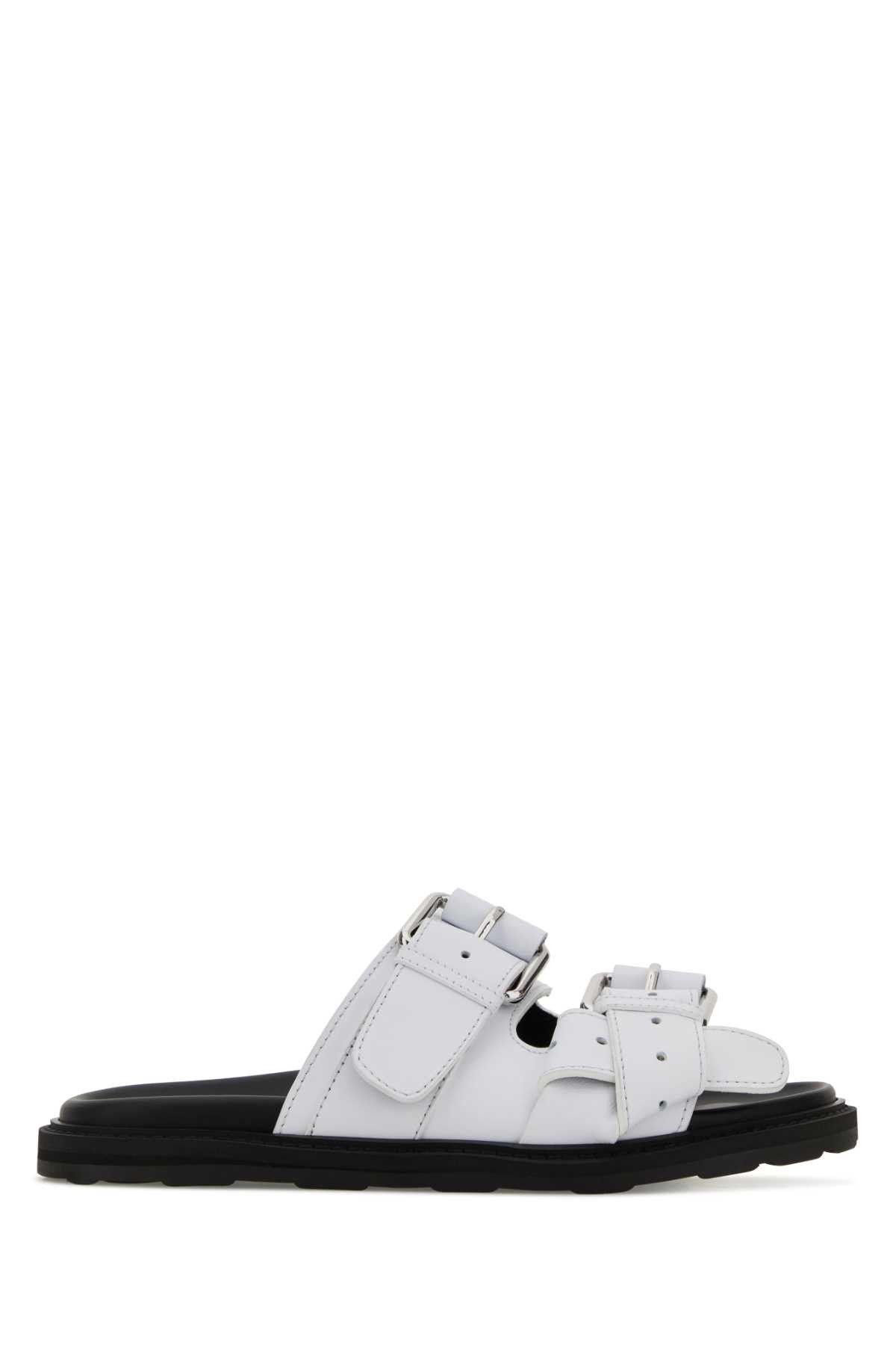 Moschino White Leather Slippers Size US 7 / IT 37 - 1 Thumbnail