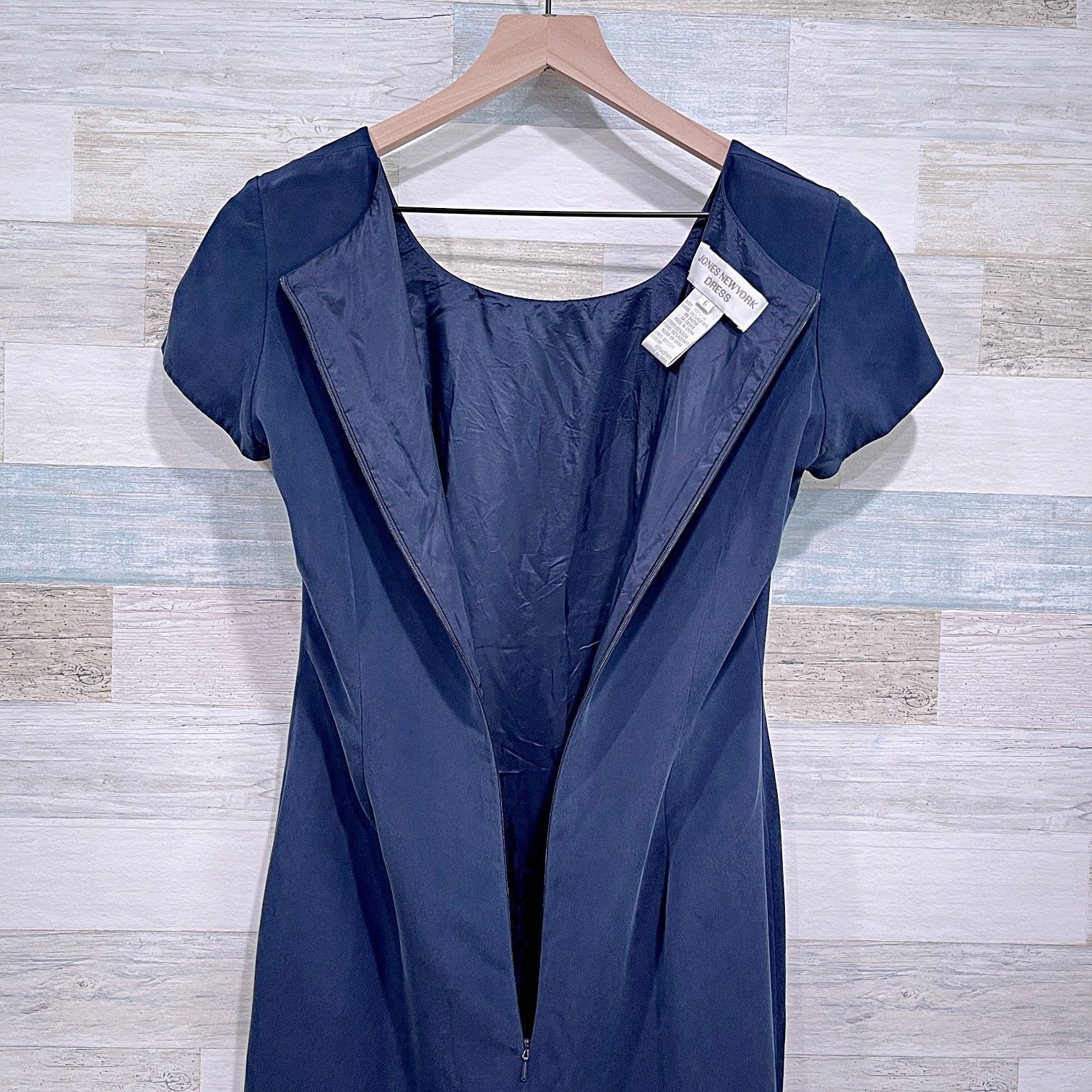 Other JONES NEW YORK 100% Silk Sheath Dress Navy Blue Womens 6 Size M / US 6-8 / IT 42-44 - 6 Thumbnail