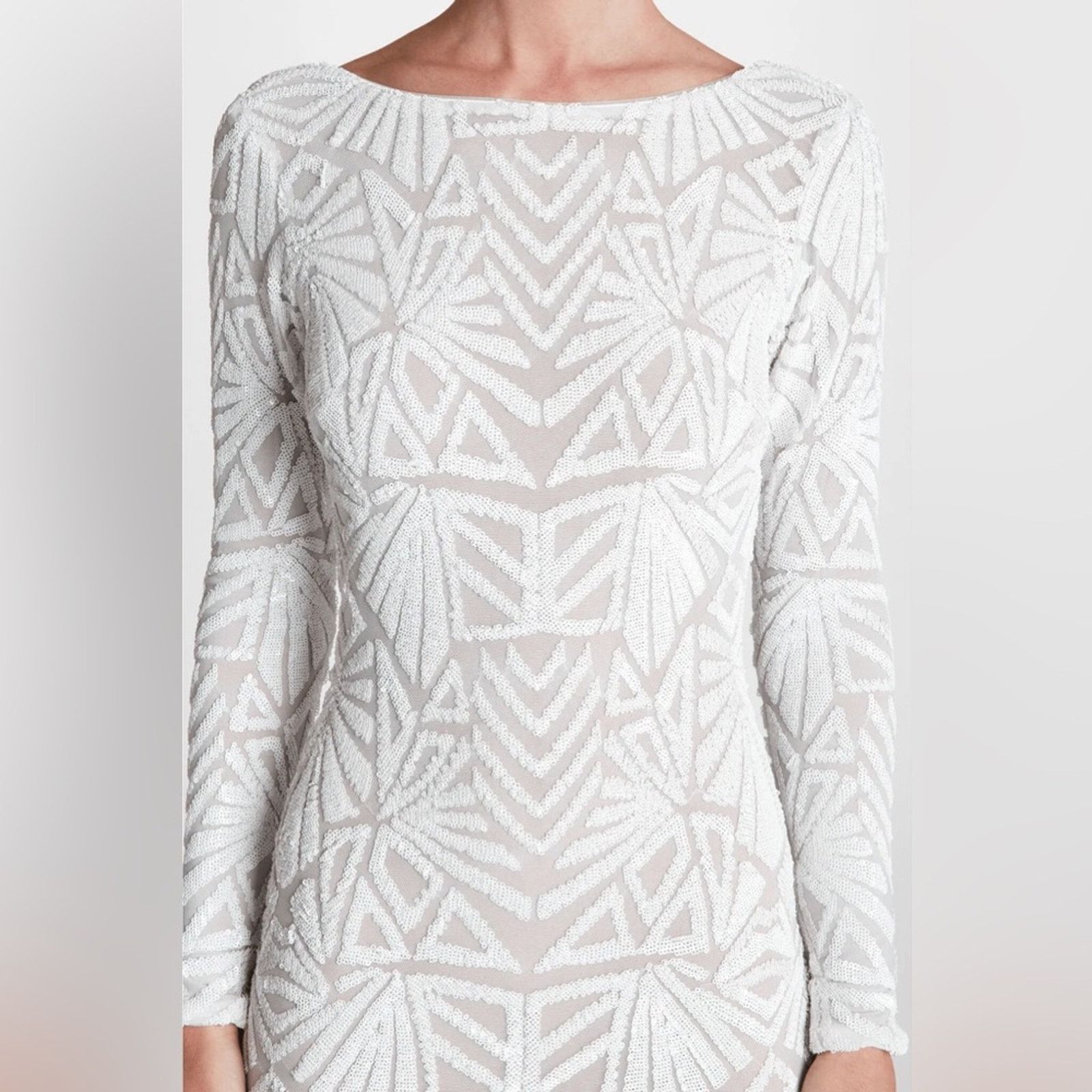 Dress the Population Emery Long Sleeve Sequin Dress in White