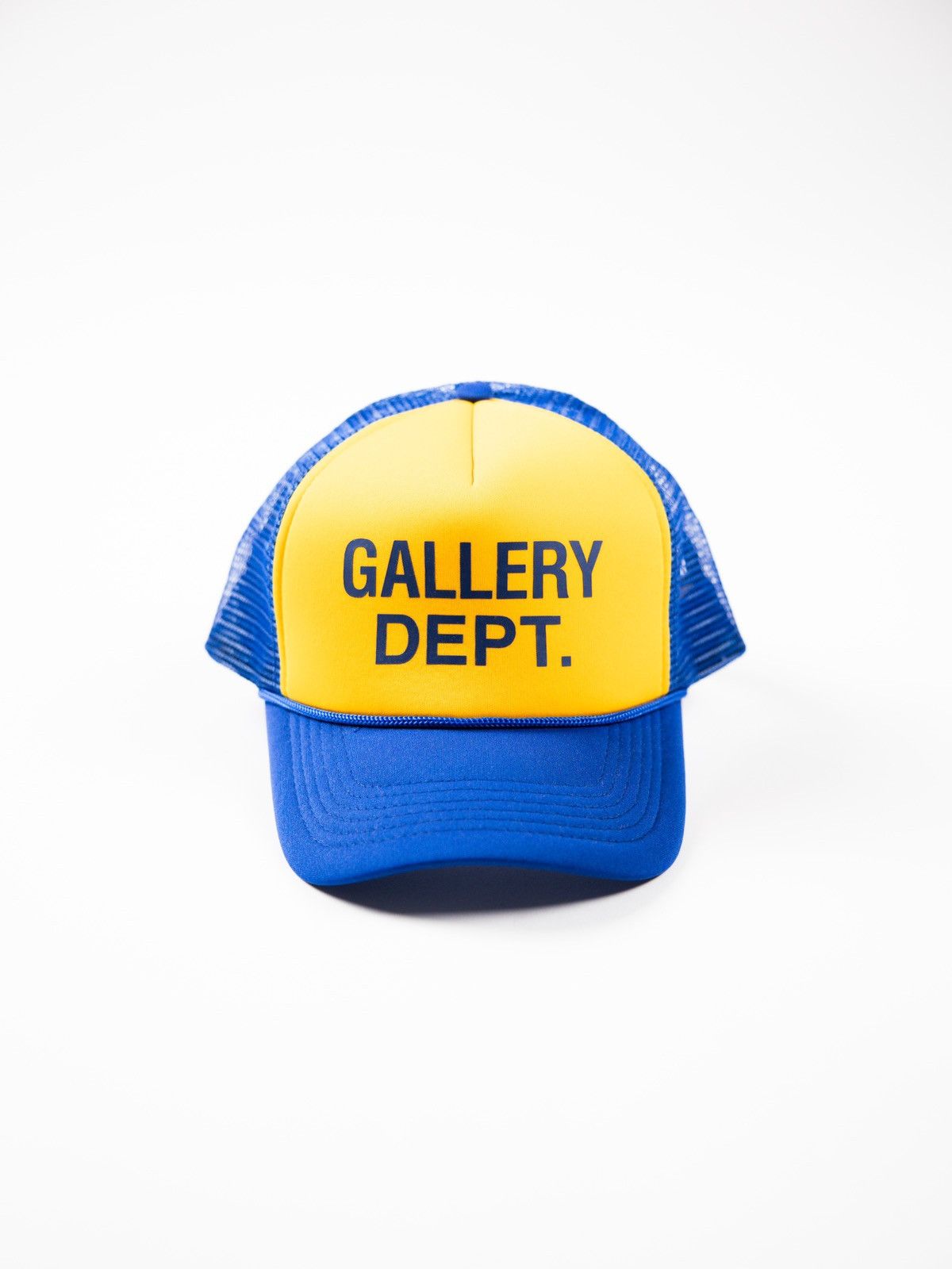 image of Gallery Dept. Logo Trucker Hat in Blue/Yellow, Men's