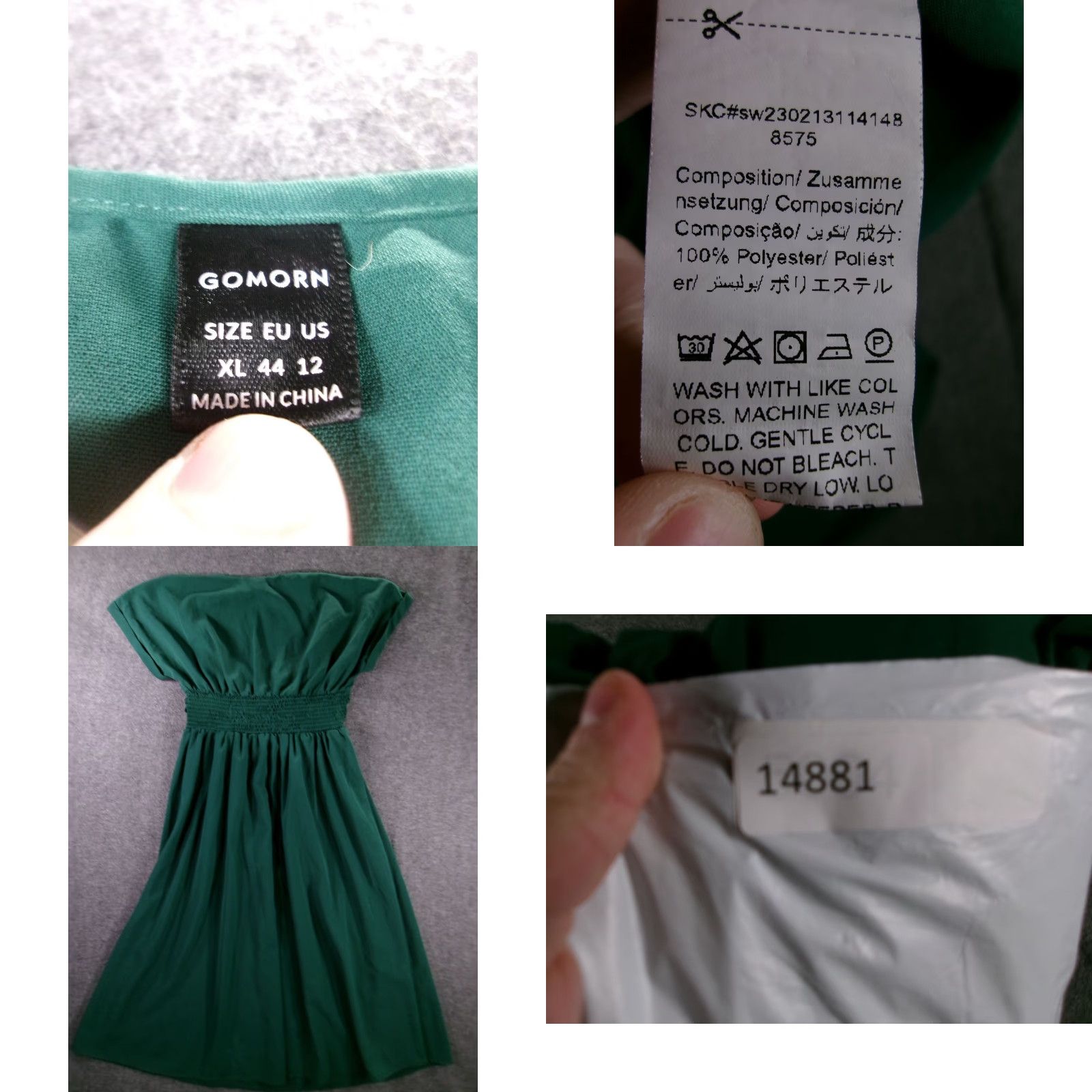 Vintage GOMORN Dress Women XL Green Wrap V-Neck Smocked Waist Maxi Cap Sleeve Fit Size XL / US 12-14 / IT 48-50 - 8 Thumbnail