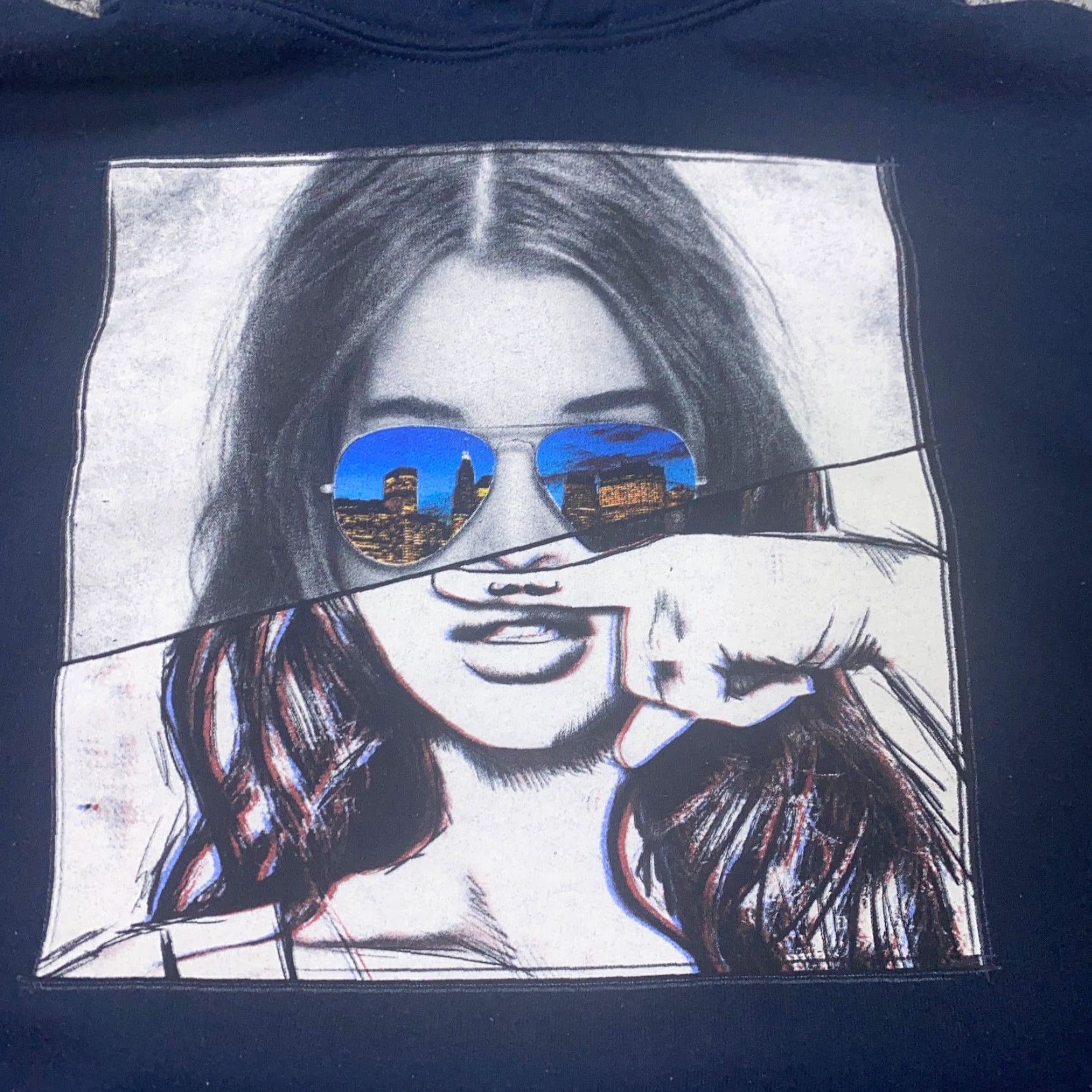 Vintage Bowery Supply Co Womens Hoodie Medium Blue Mustache Girl Sweatshirt Size M / US 6-8 / IT 42-44 - 4 Thumbnail