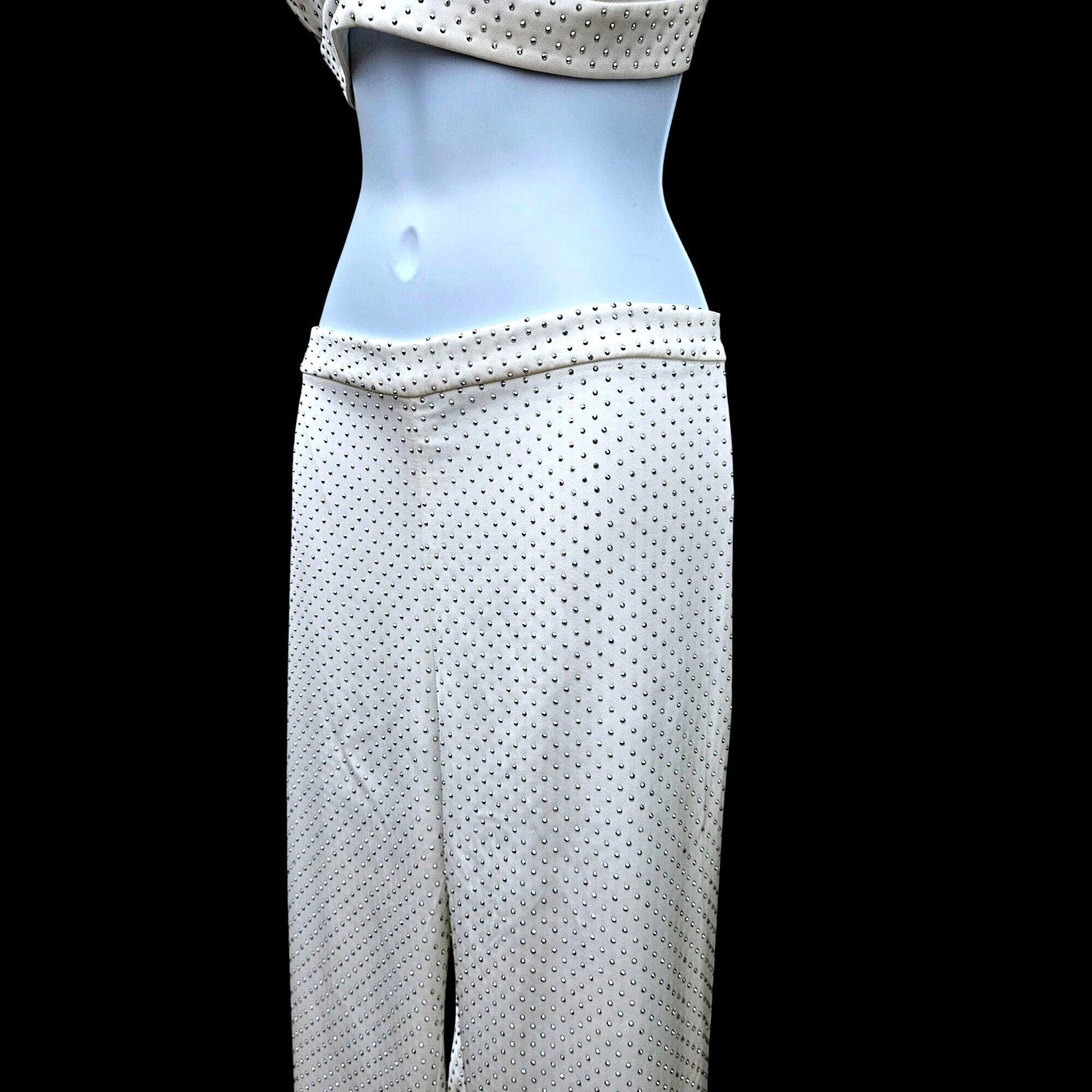 Other Nadine Merabi White Rhinestone Kira Two-Piece Set Top L Pant Size 36" / US 14 / IT 50 - 14 Thumbnail