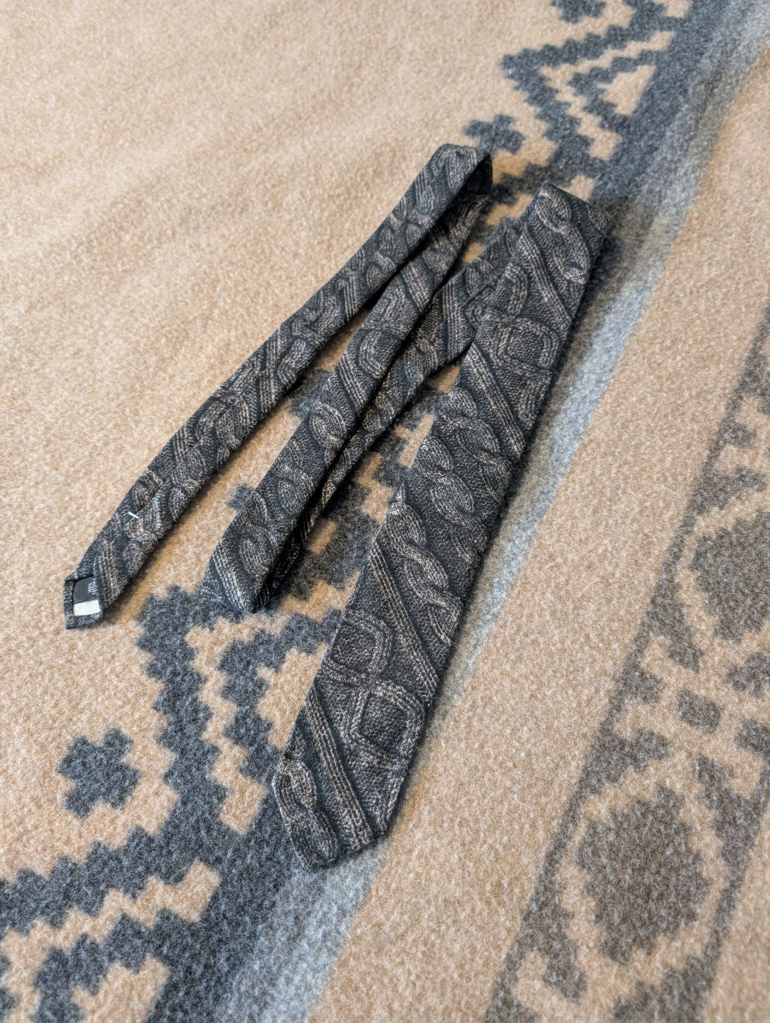 Gitman Bros. Vintage Cable Knit Printed Tie Skinny 58 X 2.25 Grey Made In USA Size ONE SIZE - 1 Thumbnail