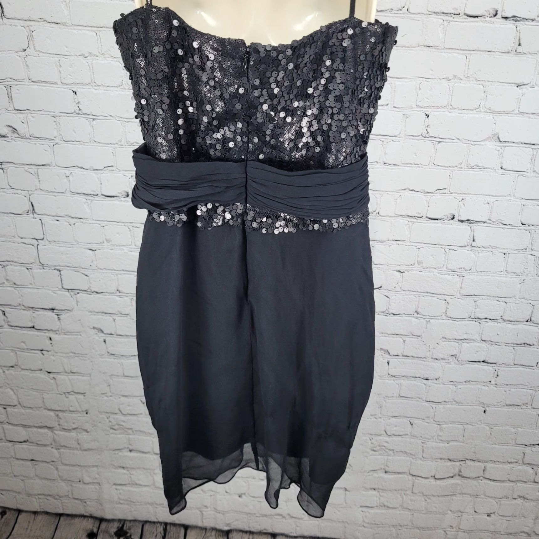 Vintage Kurt Thomas Black Silk Chiffon Sequin Strapless Lined Mini Dress Size 10 Size L / US 10 / IT 46 - 2 Thumbnail