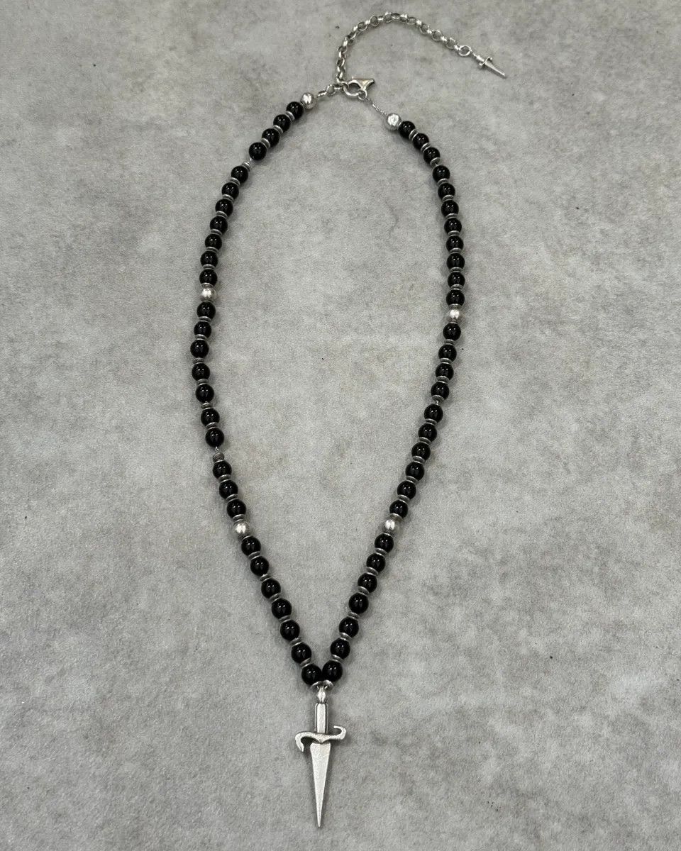 Vintage 2000s Cesare Paciotti Dagger Black Pearls Silver Necklace Size ONE SIZE - 1 Thumbnail